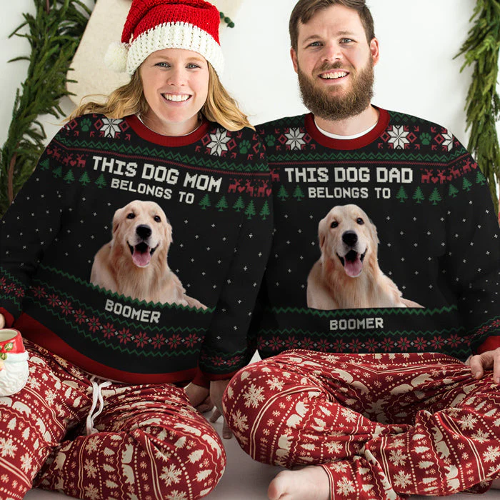 Custom Photo This Dog Dad Belongs To - Personalized Ugly Sweater - Gift For Dog Lover, Dog Mom, Dog Dad - NH96 - Image 3