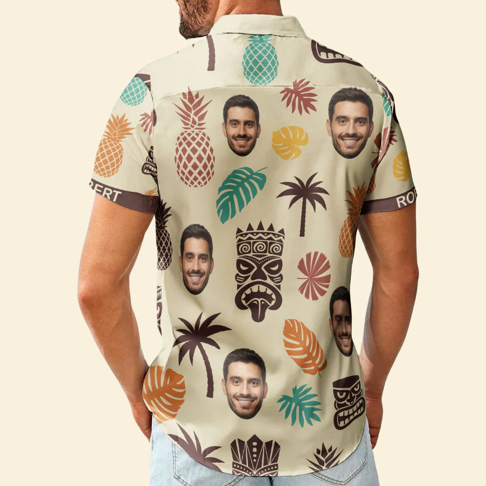 Custom Photo Tiki Pineapple Vintage Summer Aloha - Personalized Hawaiian Shirt - Image 2
