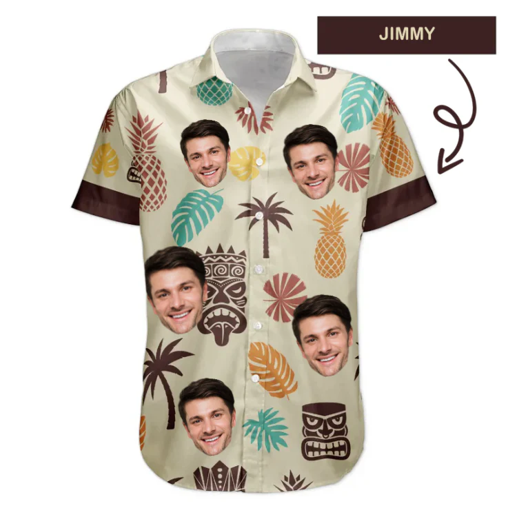 Custom Photo Tiki Pineapple Vintage Summer Aloha - Personalized Hawaiian Shirt - Image 3