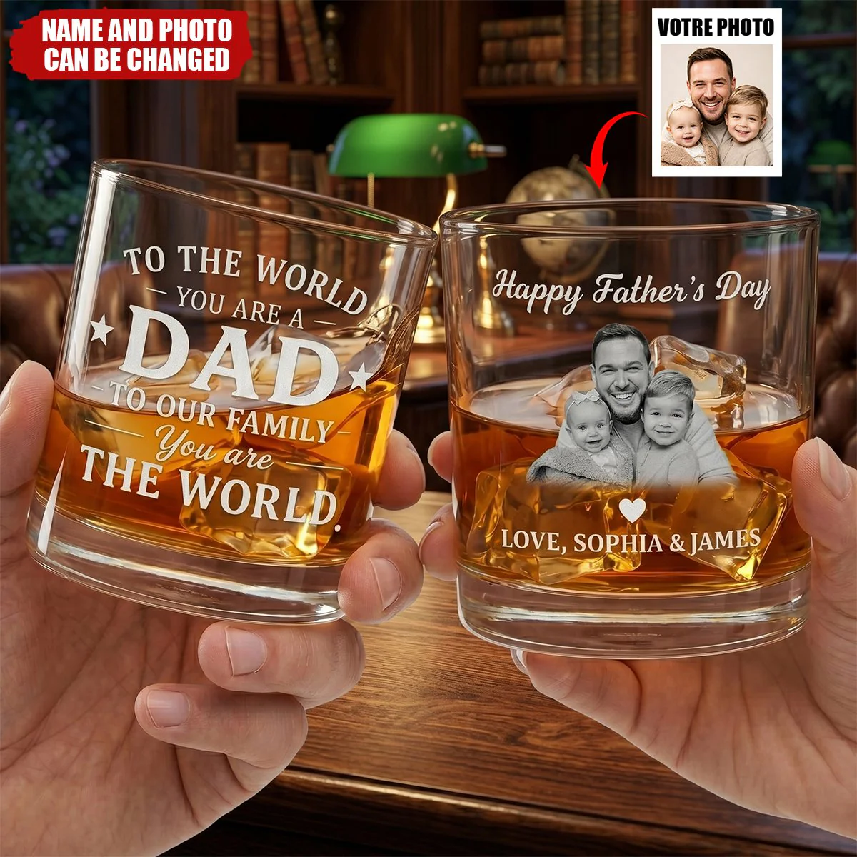Custom Photo To The World You Are Dad To Our Family You Are The World - Personalized Whiskey Glass - Gift For Dad - Image 2