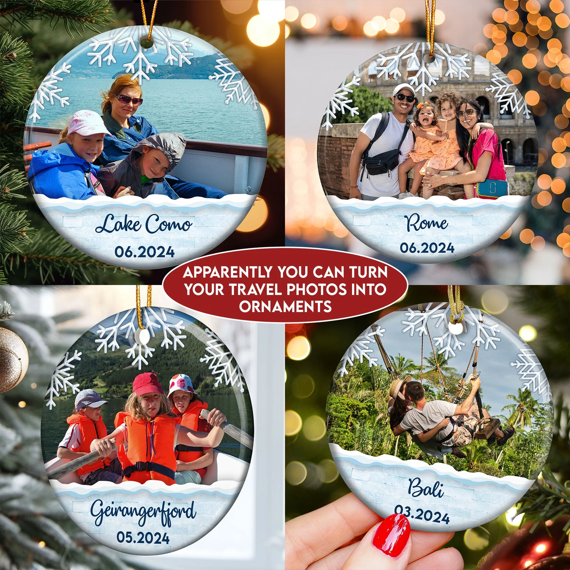 Custom Photo Travel Memories - Gift For Family - Personalized Ceramic Ornament - Image 5