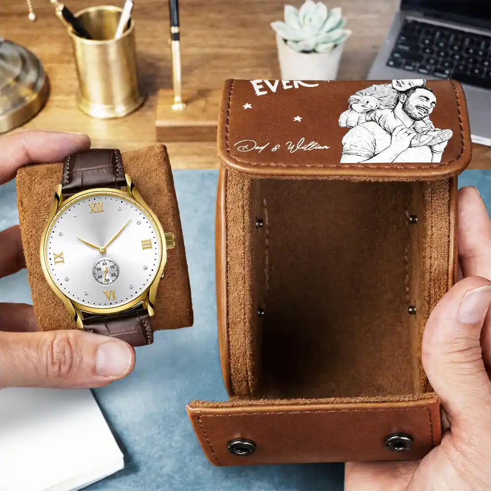 Custom Photo Watch Storage Case Best Dad Grandpa Ever - Personalized Leather Watch Case - Gifts For Dad, Grandpa - Image 3