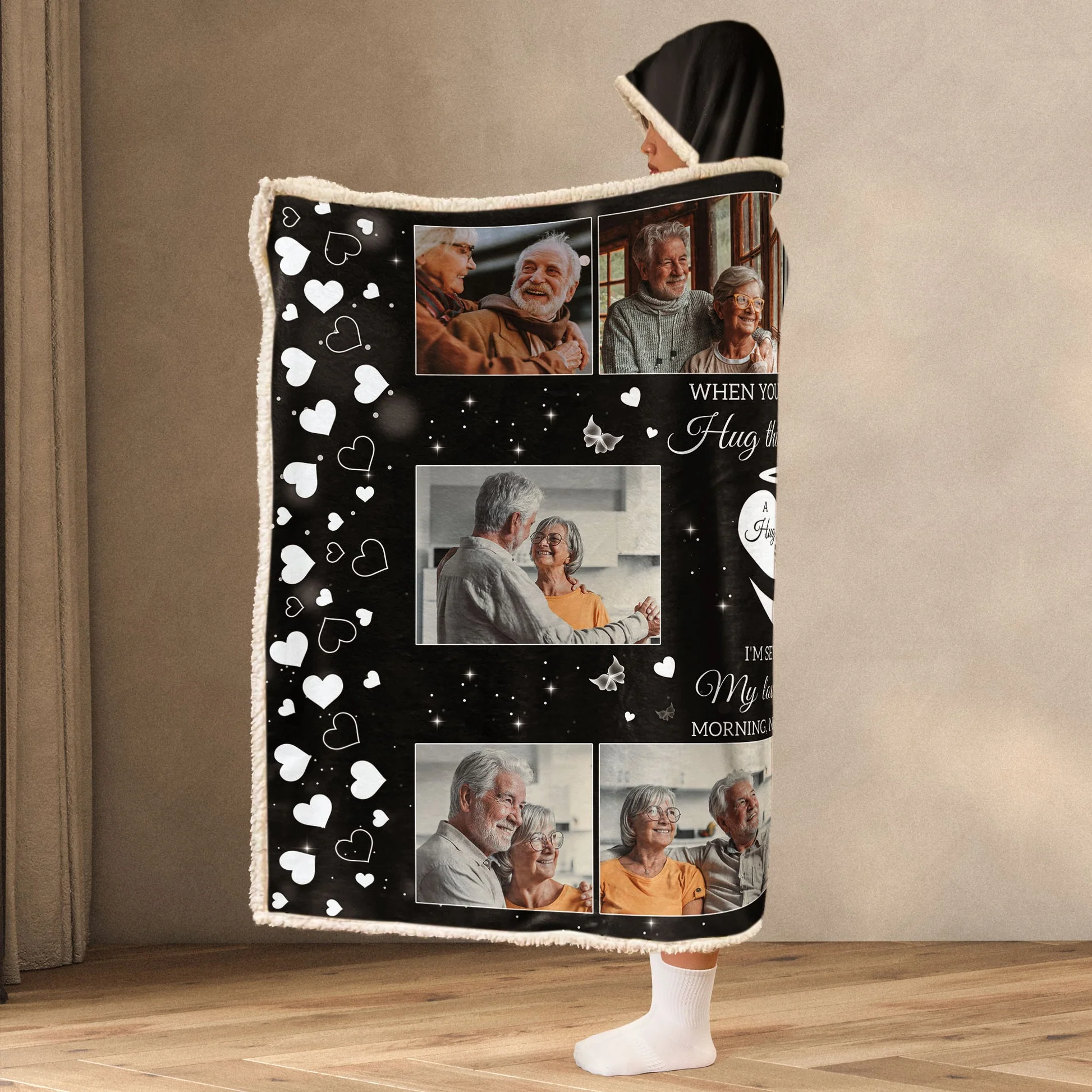 Custom Photo When You Miss Me Hug This Blanket Tight - Personalized Wearable Hooded Blanket - Gift For Husband, Wife, Couples, Lovers - NA94 - Image 3