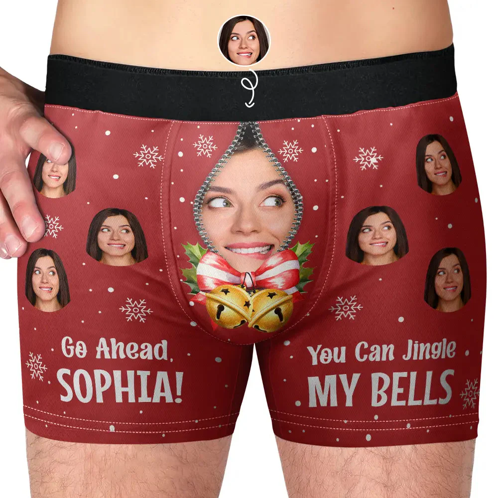 Custom Photo You Can Jingle My Bell - Gift For Boyfriend, Husband, Anniversary - Funny Personalized Custom Boxer Briefs, Men's Boxers