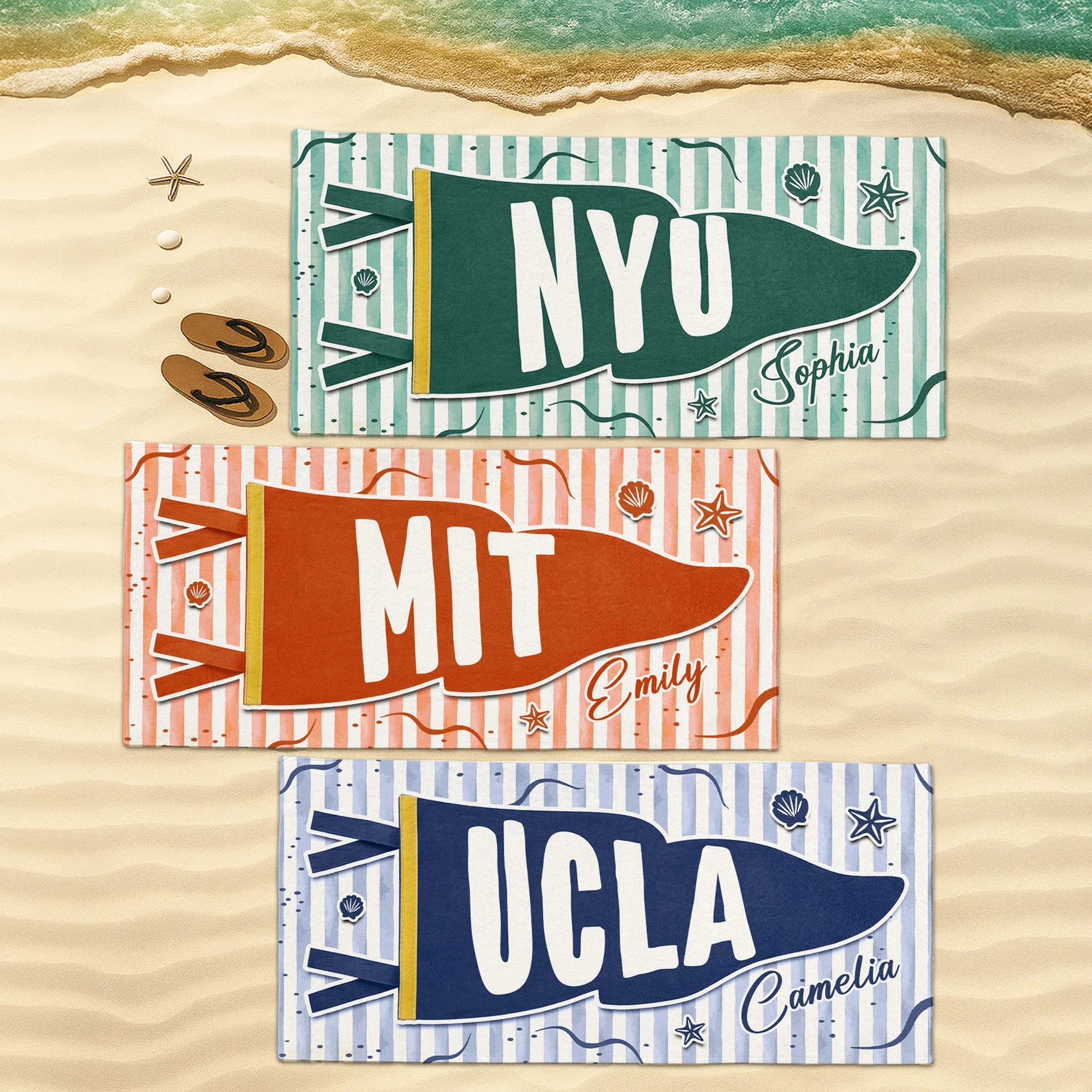 Custom School Pennant Flag Graduation - Personalized Beach Towel - Gift For Students, Graduates