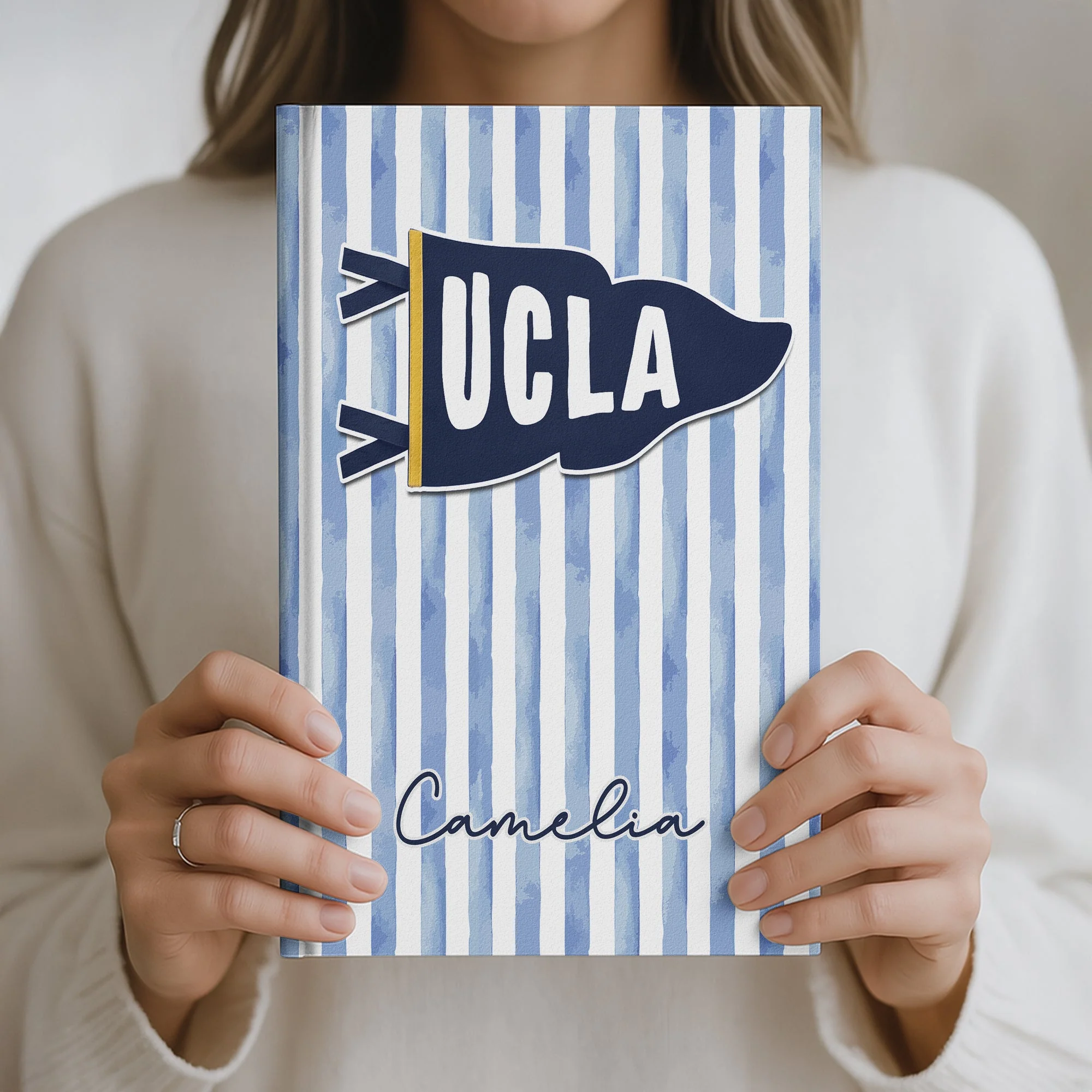 Custom School Pennant Flag Graduation - Personalized Leather Journal Notebook - Gift For Students, Graduates