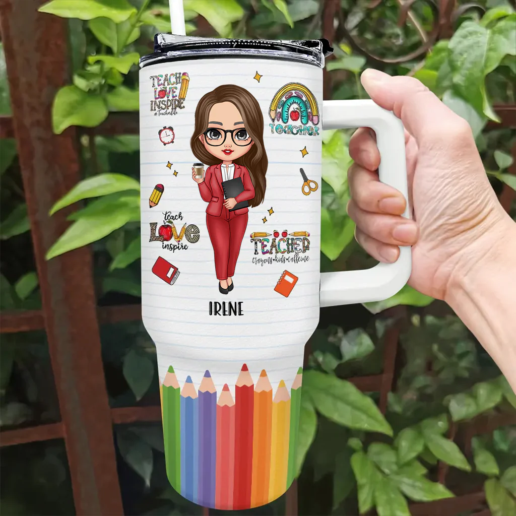 Custom Teacher Life Rainbow Pencil Design - Personalized 40oz Tumbler | CLTC01 TD118 - Image 2