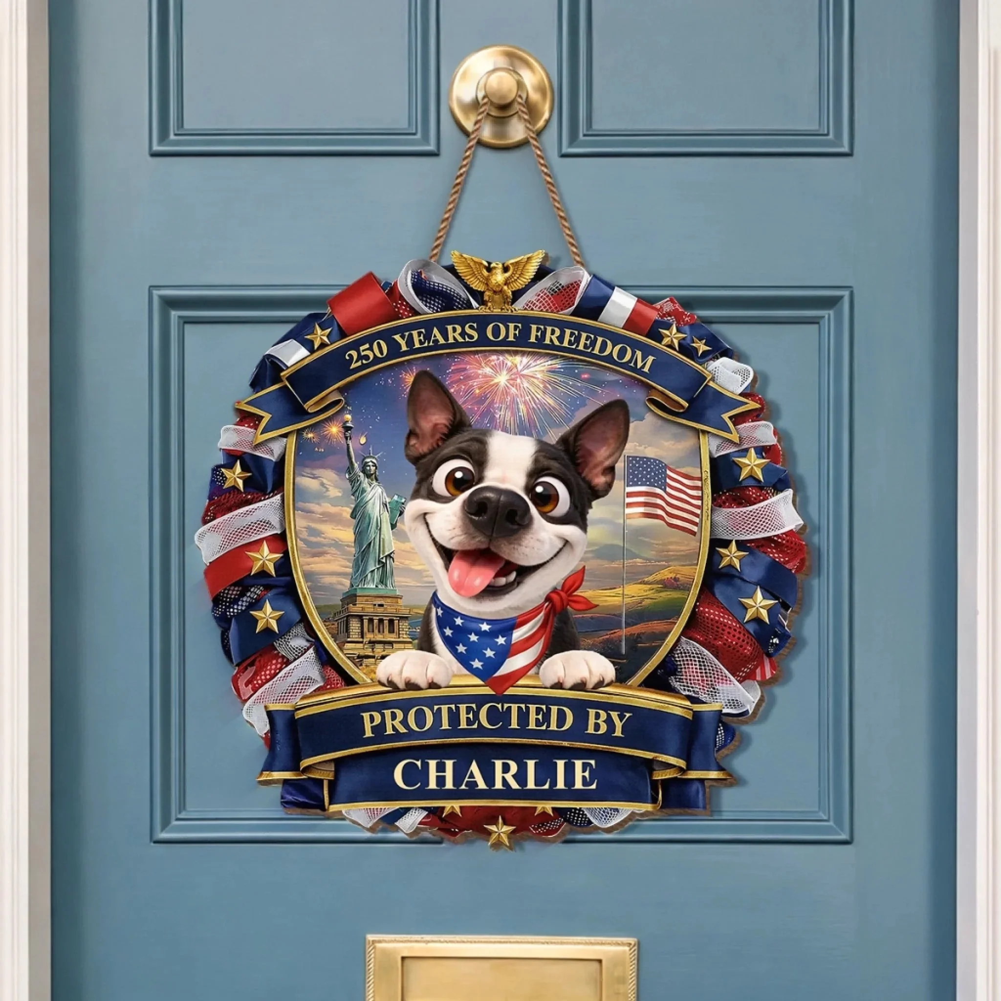 Custom Wood Sign - Personalized America 250th Anniversary Gifts For Dog Lovers, Dog Dad And Mom - Spoiled Dogs Live Here Always - Image 2