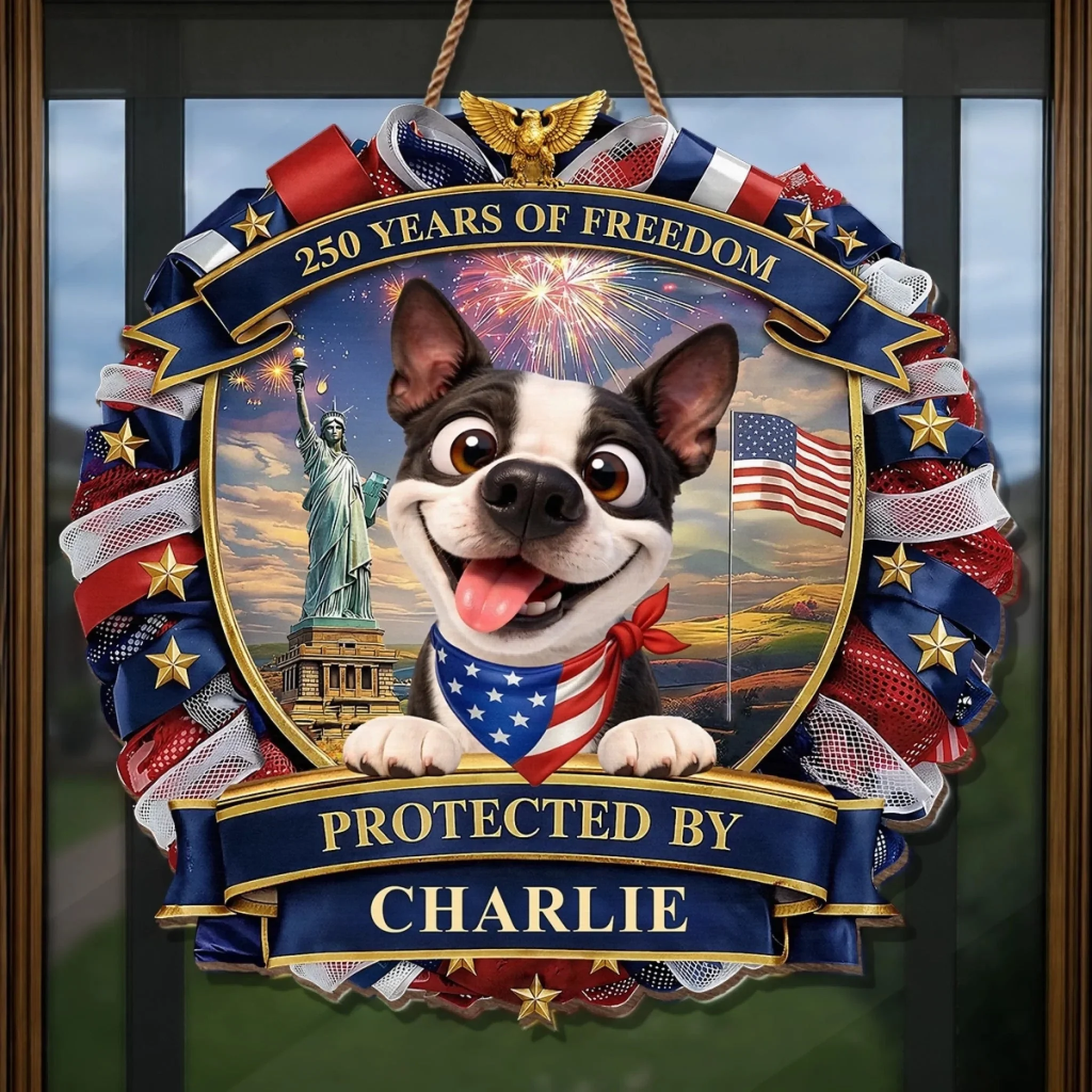 Custom Wood Sign - Personalized America 250th Anniversary Gifts For Dog Lovers, Dog Dad And Mom - Spoiled Dogs Live Here Always - Image 3