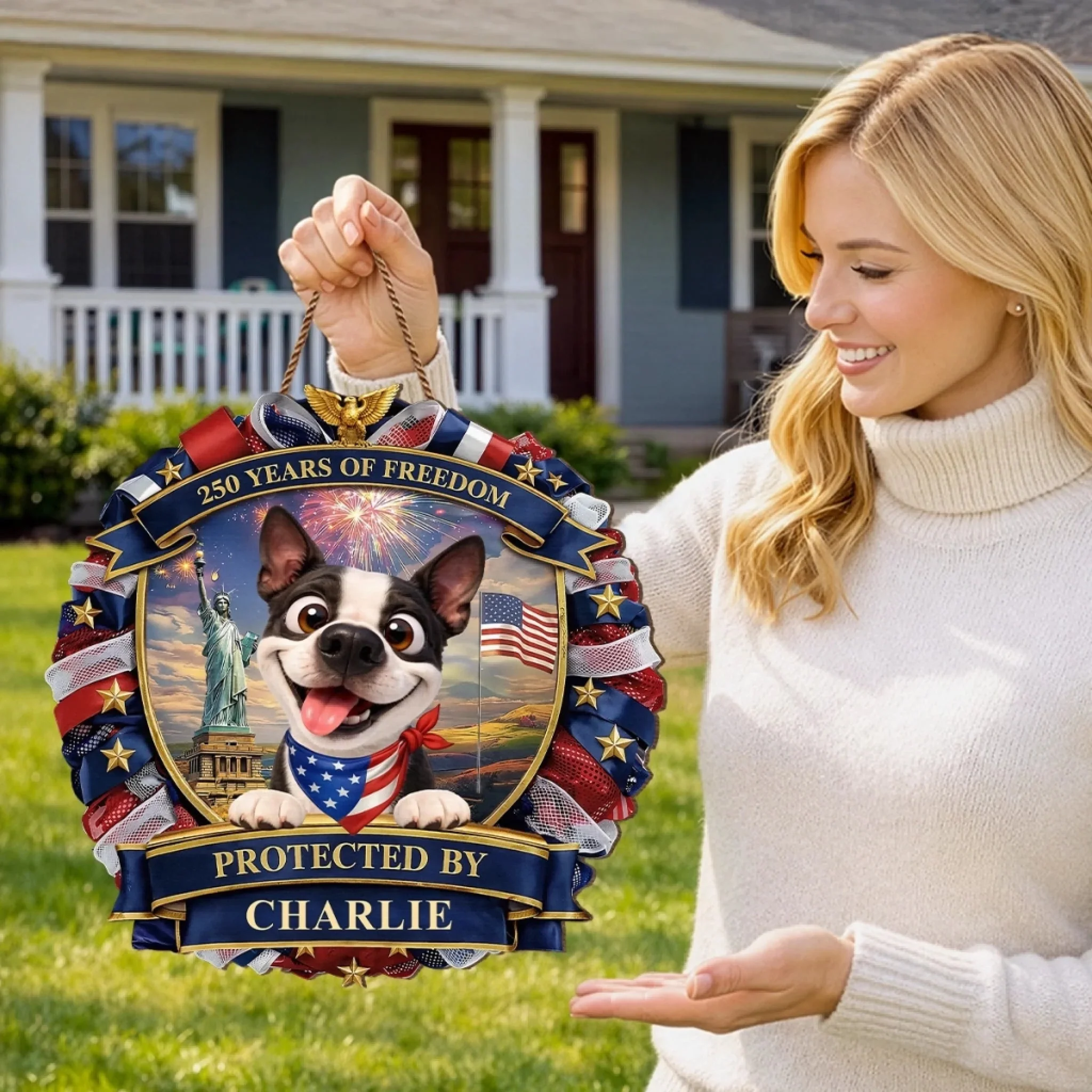 Custom Wood Sign - Personalized America 250th Anniversary Gifts For Dog Lovers, Dog Dad And Mom - Spoiled Dogs Live Here Always - Image 4