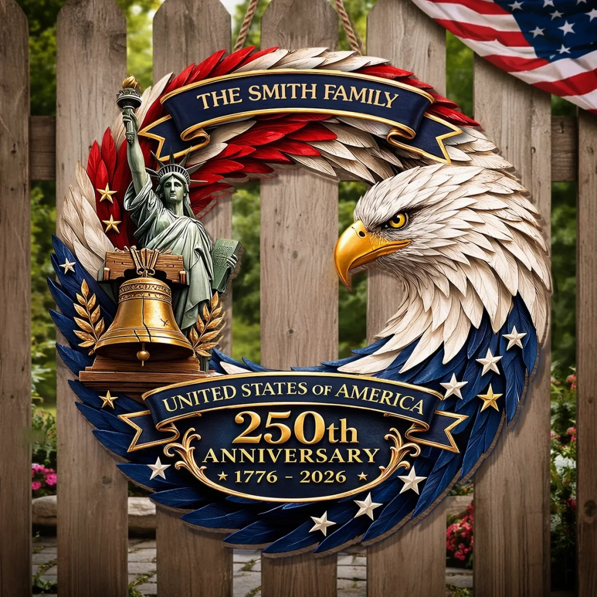 Custom Wood Sign - Personalized America 250th Anniversary Gifts For Mom, Dad, Brother, Sister, Kids - Bald Eagle Patriotic - Image 3