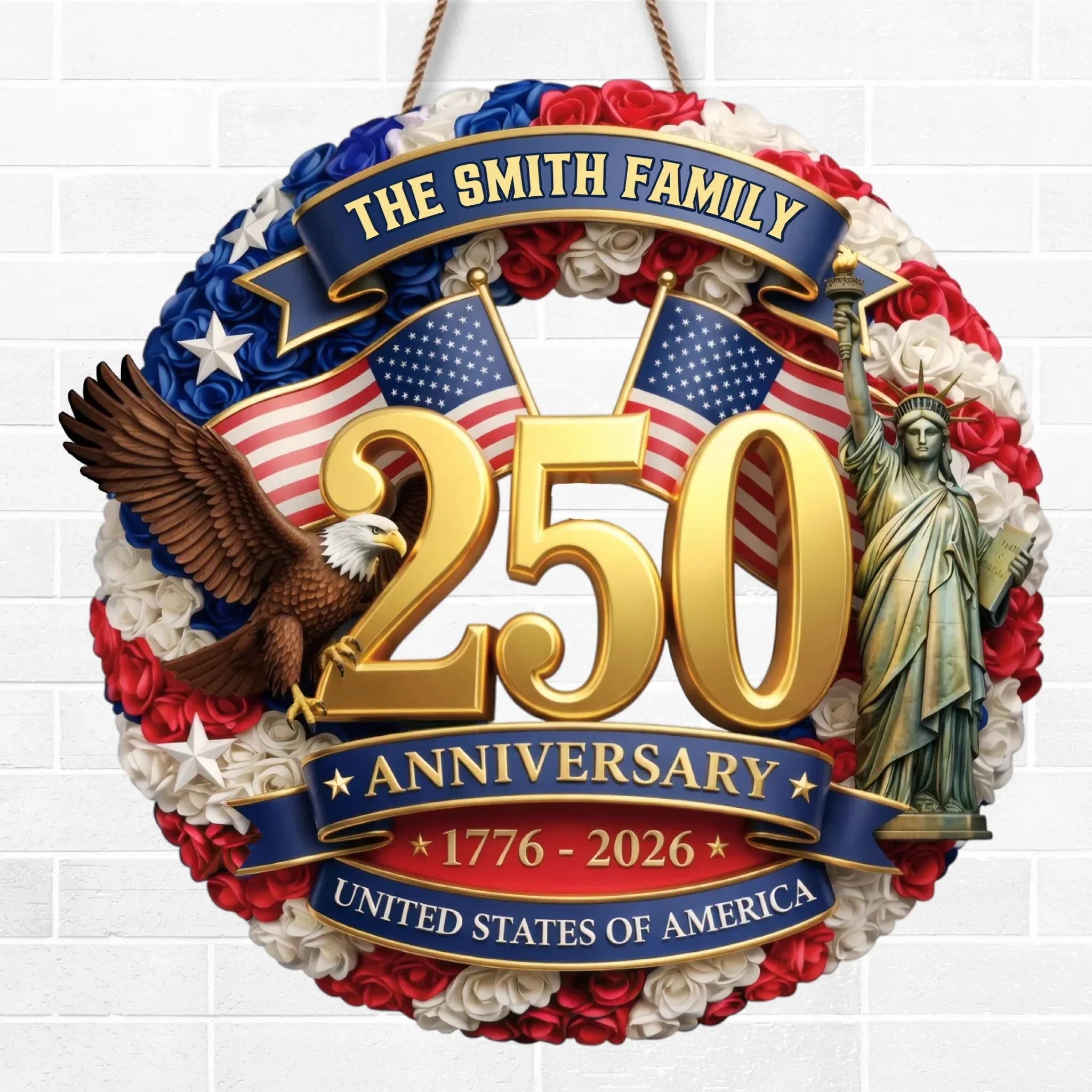 Custom Wood Sign - Personalized America 250th Anniversary Gifts For Mom, Dad, Brother, Sister, Kids - Built On Courage And Hope - Image 2