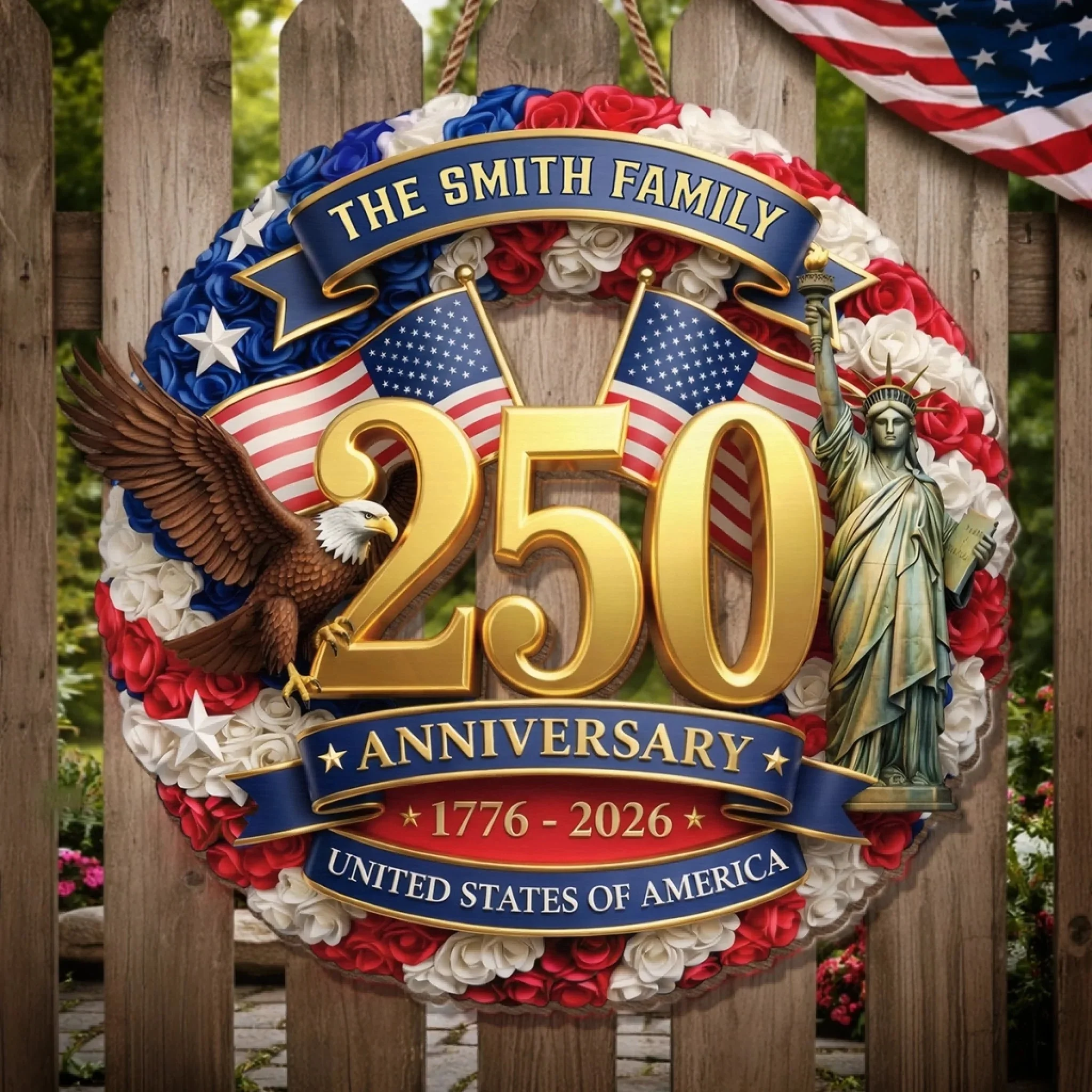 Custom Wood Sign - Personalized America 250th Anniversary Gifts For Mom, Dad, Brother, Sister, Kids - Built On Courage And Hope - Image 3