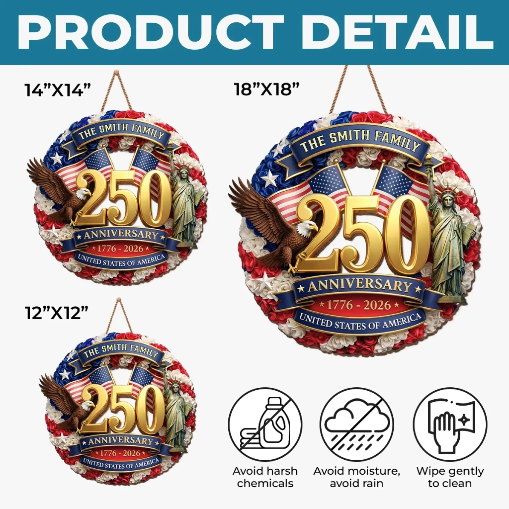 Custom Wood Sign - Personalized America 250th Anniversary Gifts For Mom, Dad, Brother, Sister, Kids - Built On Courage And Hope - Image 6