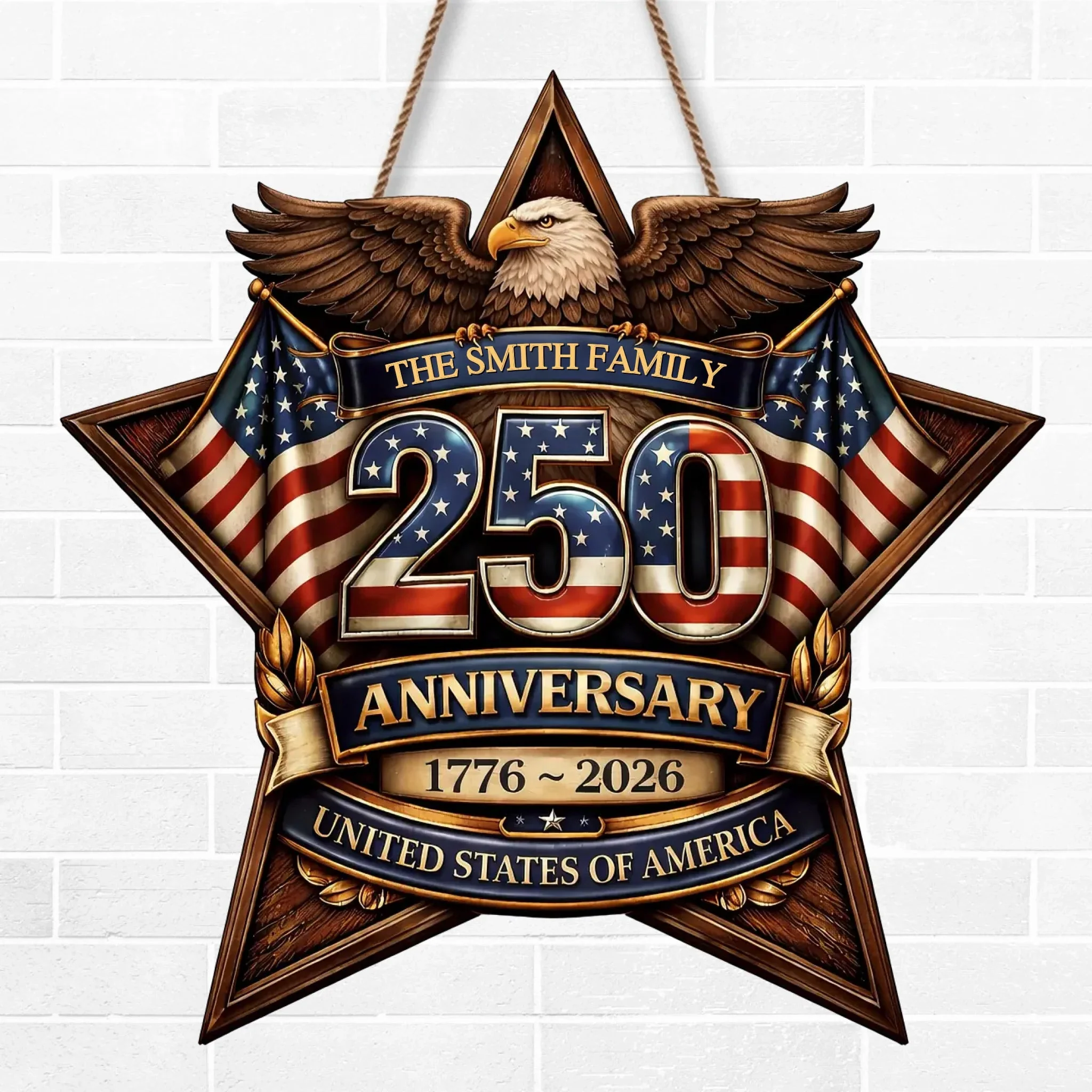 Custom Wood Sign - Personalized America 250th Anniversary Gifts For Mom, Dad, Brother, Sister, Kids - Built On Hope And Courage - Image 2