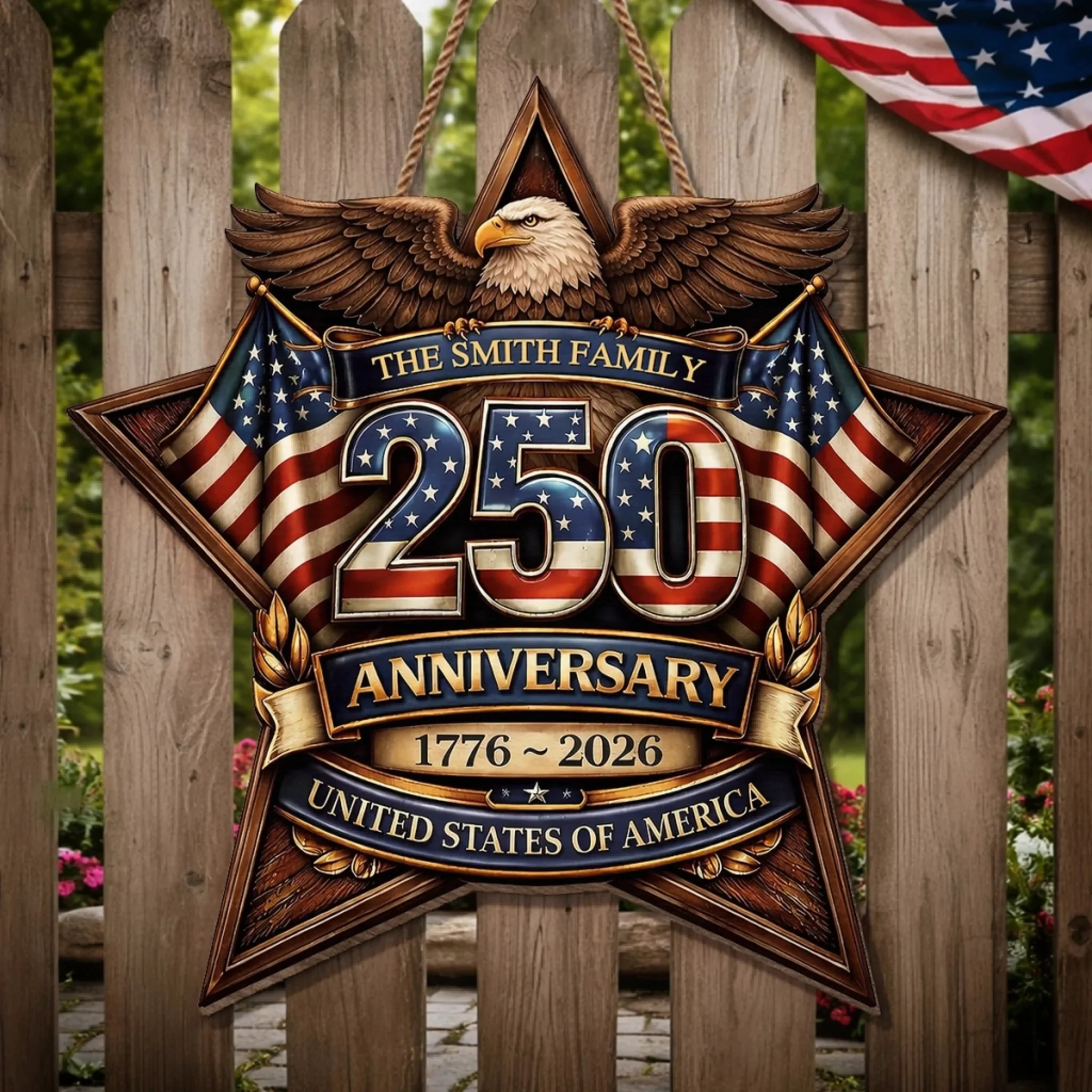 Custom Wood Sign - Personalized America 250th Anniversary Gifts For Mom, Dad, Brother, Sister, Kids - Built On Hope And Courage - Image 3