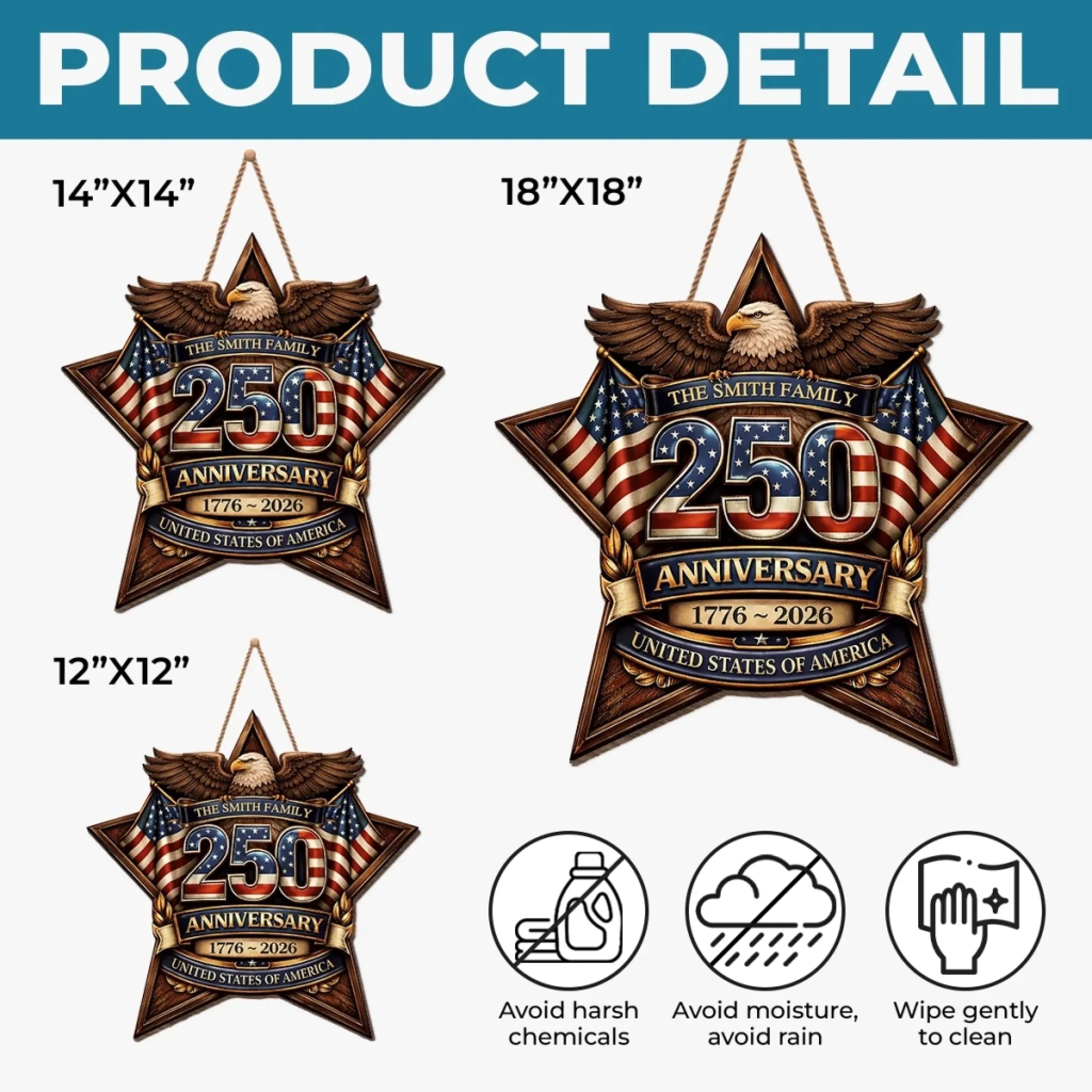Custom Wood Sign - Personalized America 250th Anniversary Gifts For Mom, Dad, Brother, Sister, Kids - Built On Hope And Courage - Image 6