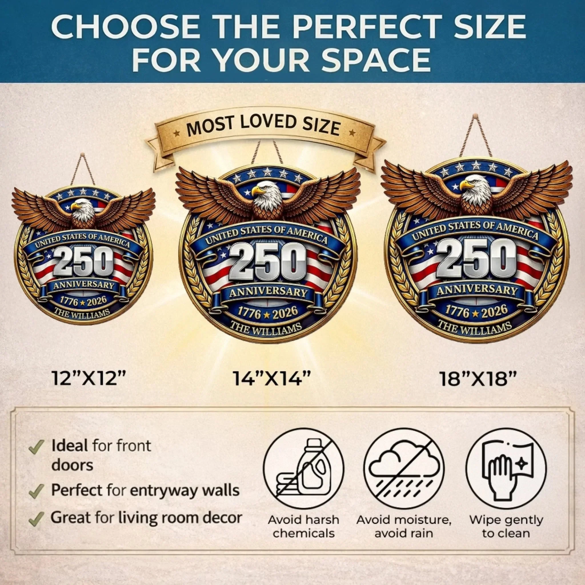 Custom Wood Sign - Personalized America 250th Anniversary Gifts For Mom, Dad, Brother, Sister, Kids - Freedom Lights Our Future - Image 6