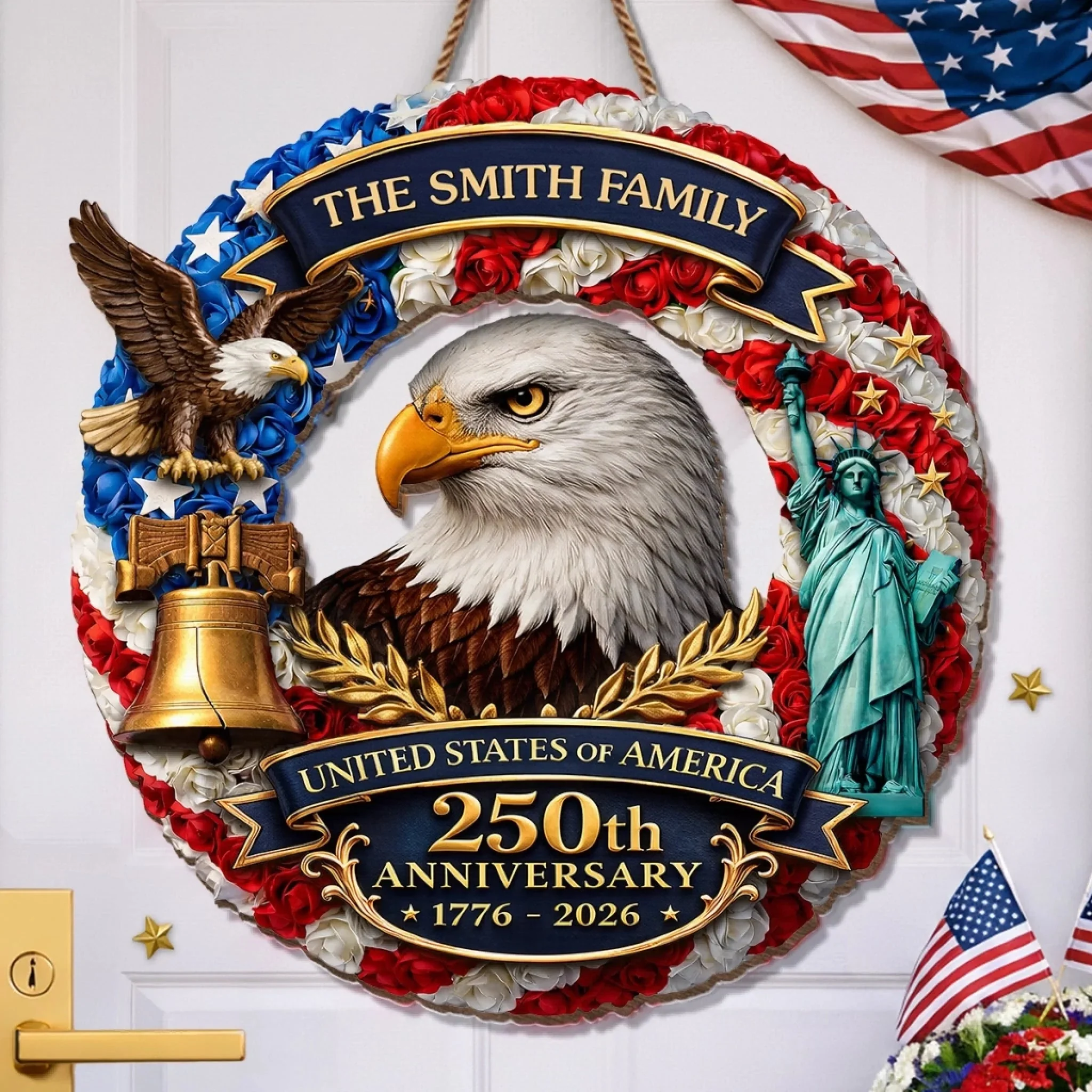Custom Wood Sign - Personalized America 250th Anniversary Gifts For Mom, Dad, Brother, Sister, Kids - Freedom On Wheels