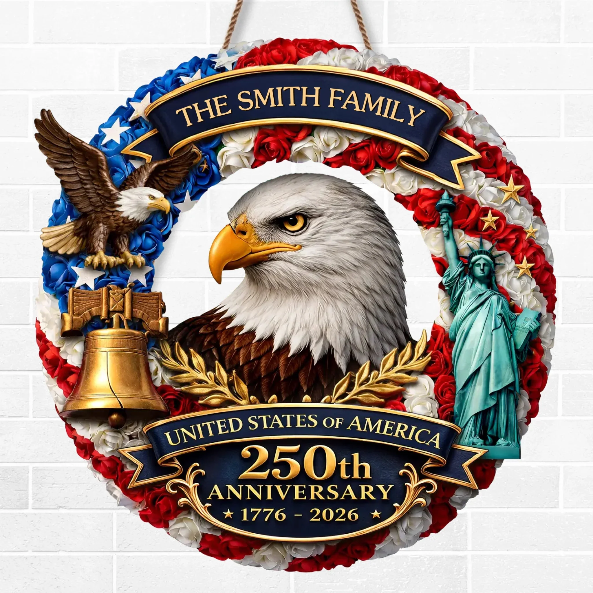 Custom Wood Sign - Personalized America 250th Anniversary Gifts For Mom, Dad, Brother, Sister, Kids - Freedom On Wheels - Image 2