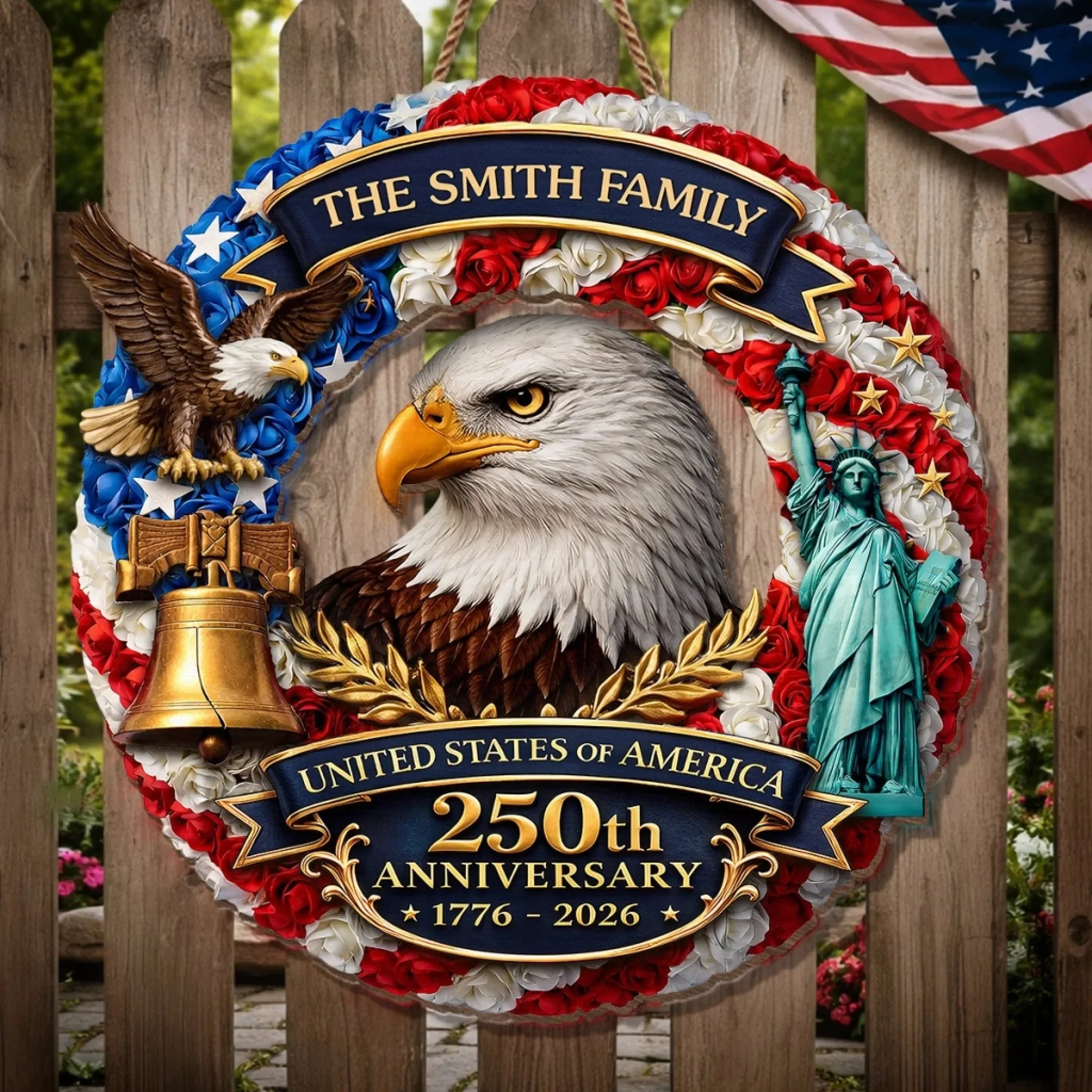 Custom Wood Sign - Personalized America 250th Anniversary Gifts For Mom, Dad, Brother, Sister, Kids - Freedom On Wheels - Image 3