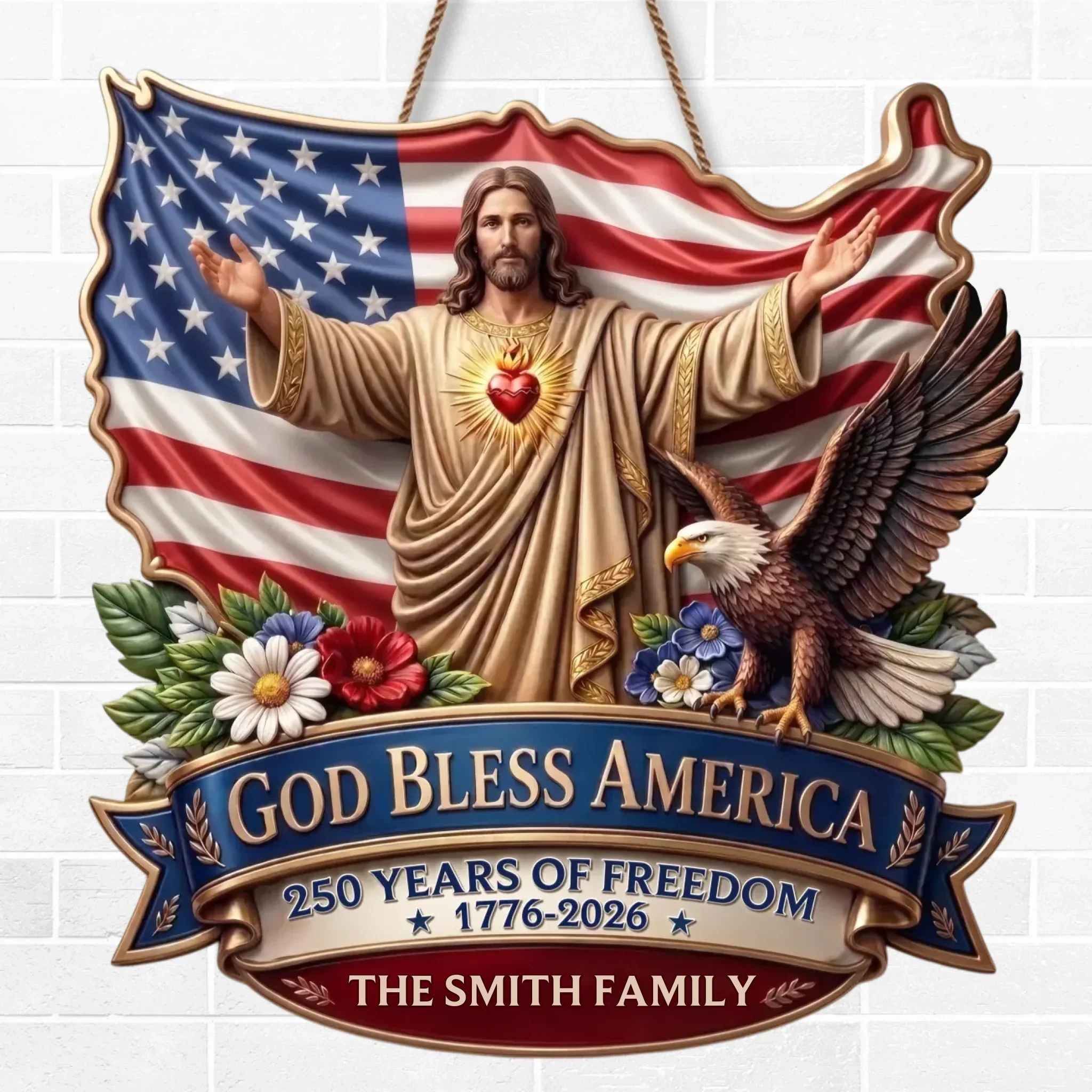 Custom Wood Sign - Personalized America 250th Anniversary Gifts For Mom, Dad, Brother, Sister, Kids - God Bless America - Image 2