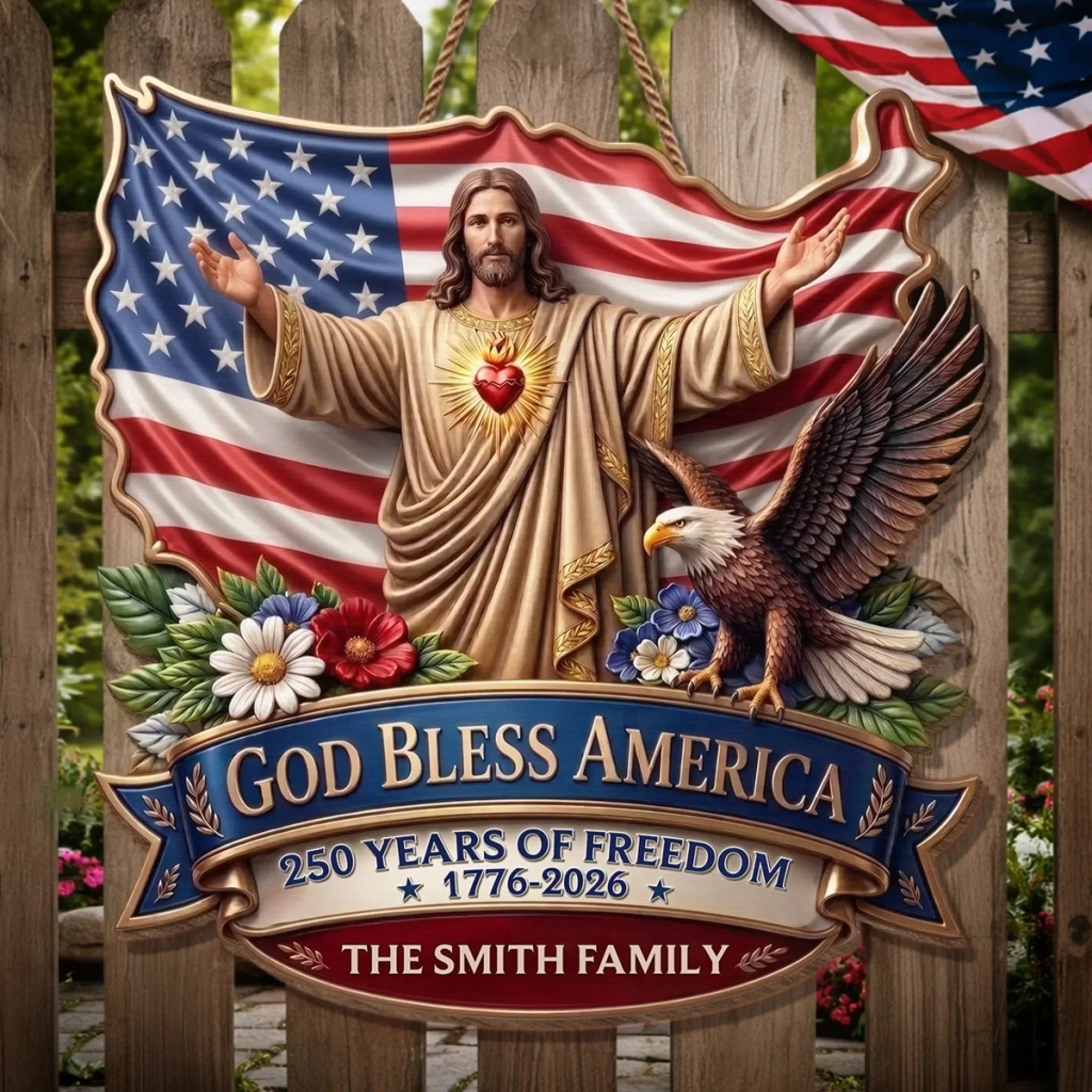 Custom Wood Sign - Personalized America 250th Anniversary Gifts For Mom, Dad, Brother, Sister, Kids - God Bless America - Image 3