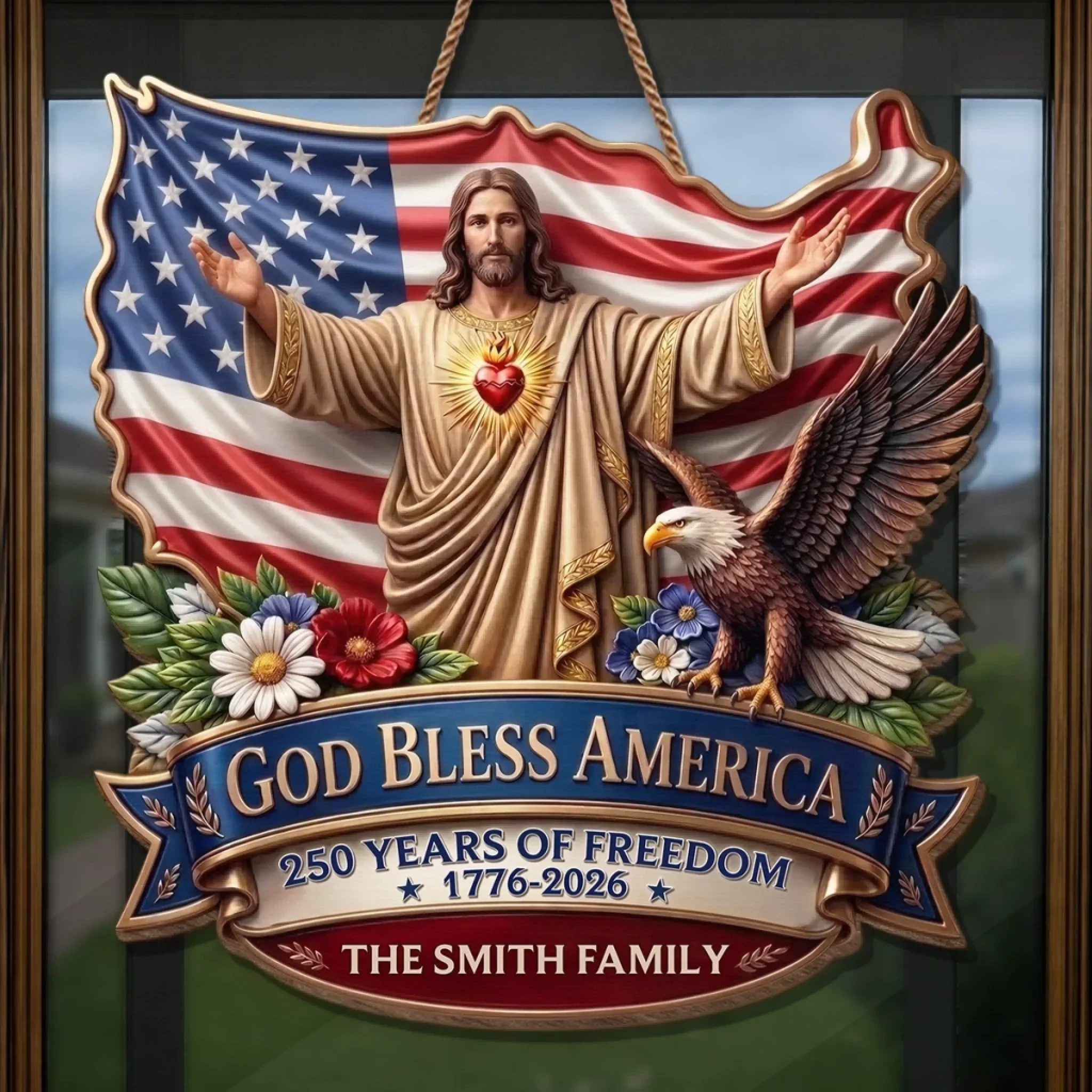Custom Wood Sign - Personalized America 250th Anniversary Gifts For Mom, Dad, Brother, Sister, Kids - God Bless America - Image 4