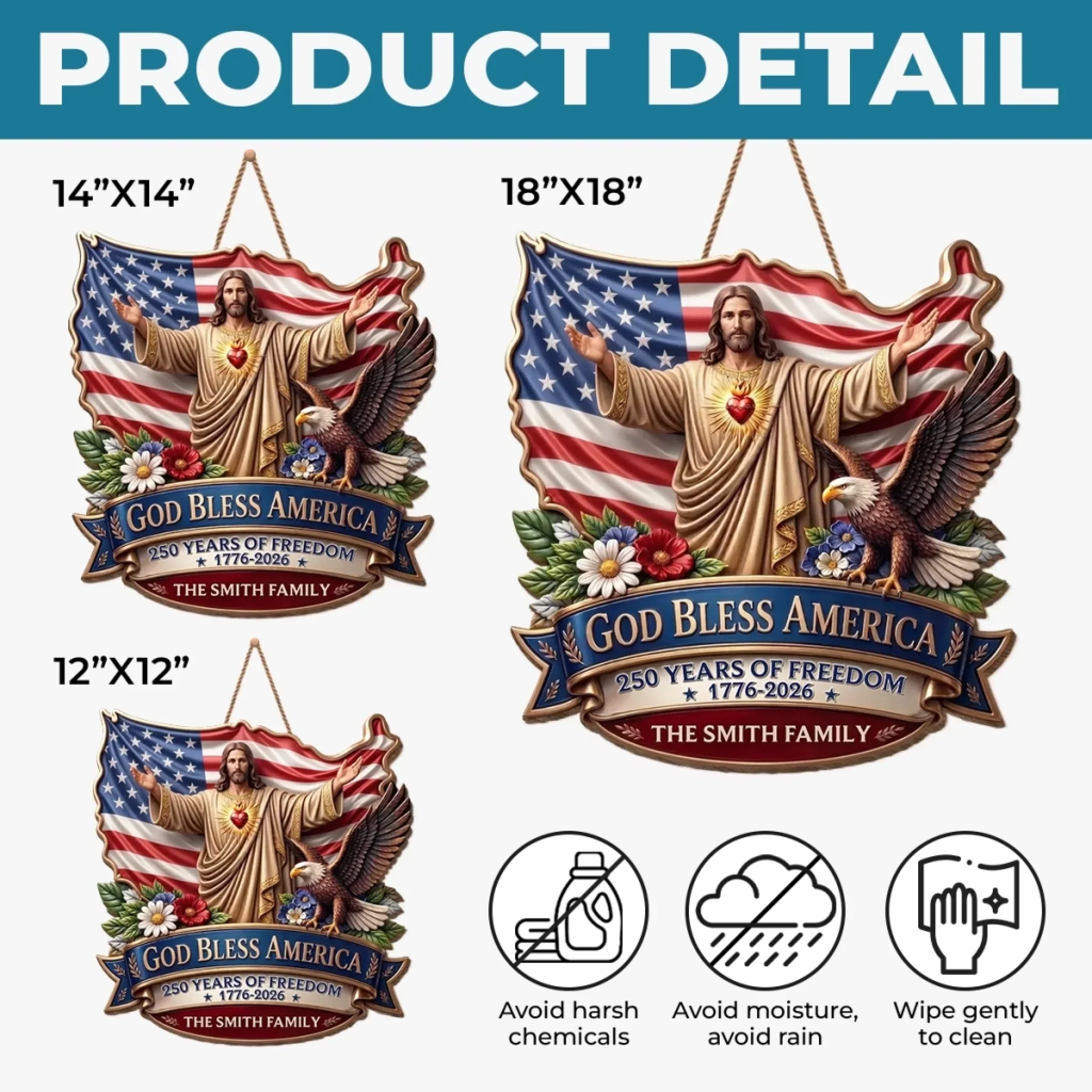 Custom Wood Sign - Personalized America 250th Anniversary Gifts For Mom, Dad, Brother, Sister, Kids - God Bless America - Image 6
