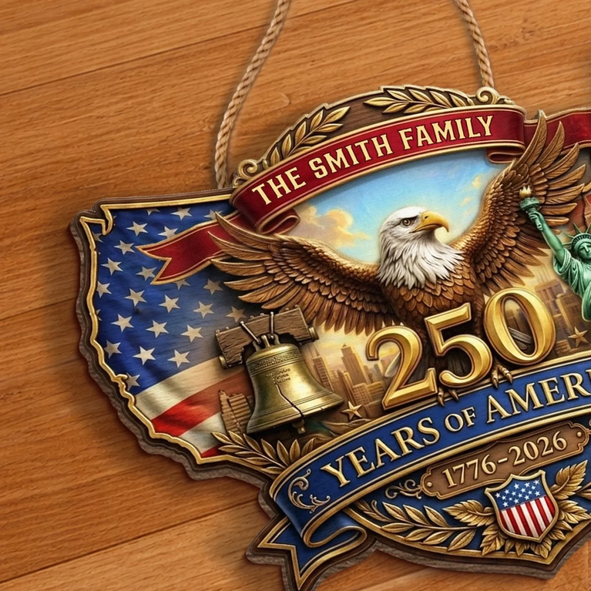 Custom Wood Sign - Personalized America 250th Anniversary Gifts For Mom, Dad, Brother, Sister, Kids - God Bless America And This Home - Image 4