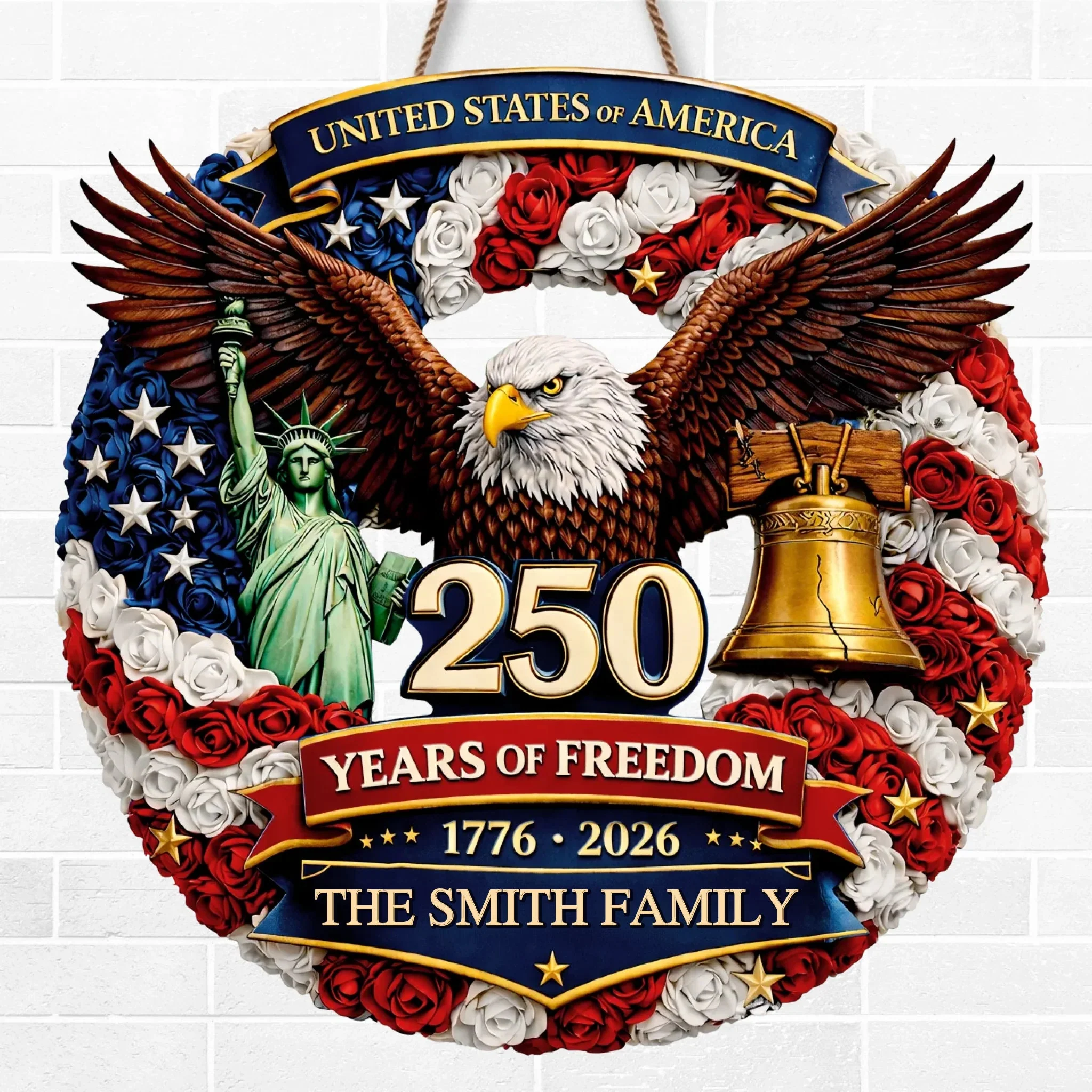 Custom Wood Sign - Personalized America 250th Anniversary Gifts For Mom, Dad, Brother, Sister, Kids - Proud Hearts Rise Together - Image 2