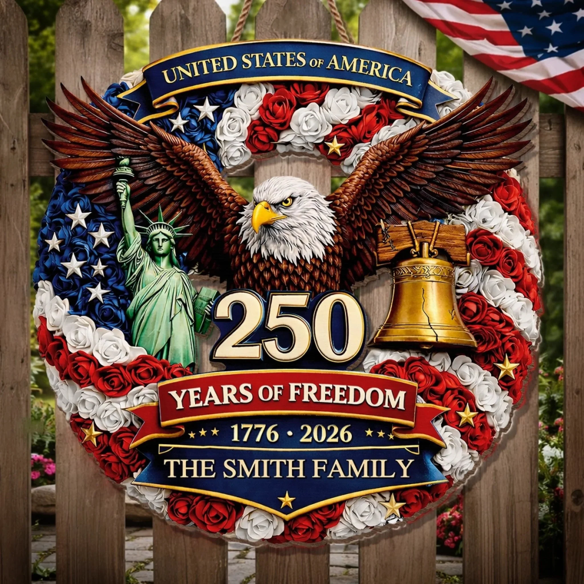Custom Wood Sign - Personalized America 250th Anniversary Gifts For Mom, Dad, Brother, Sister, Kids - Proud Hearts Rise Together - Image 3
