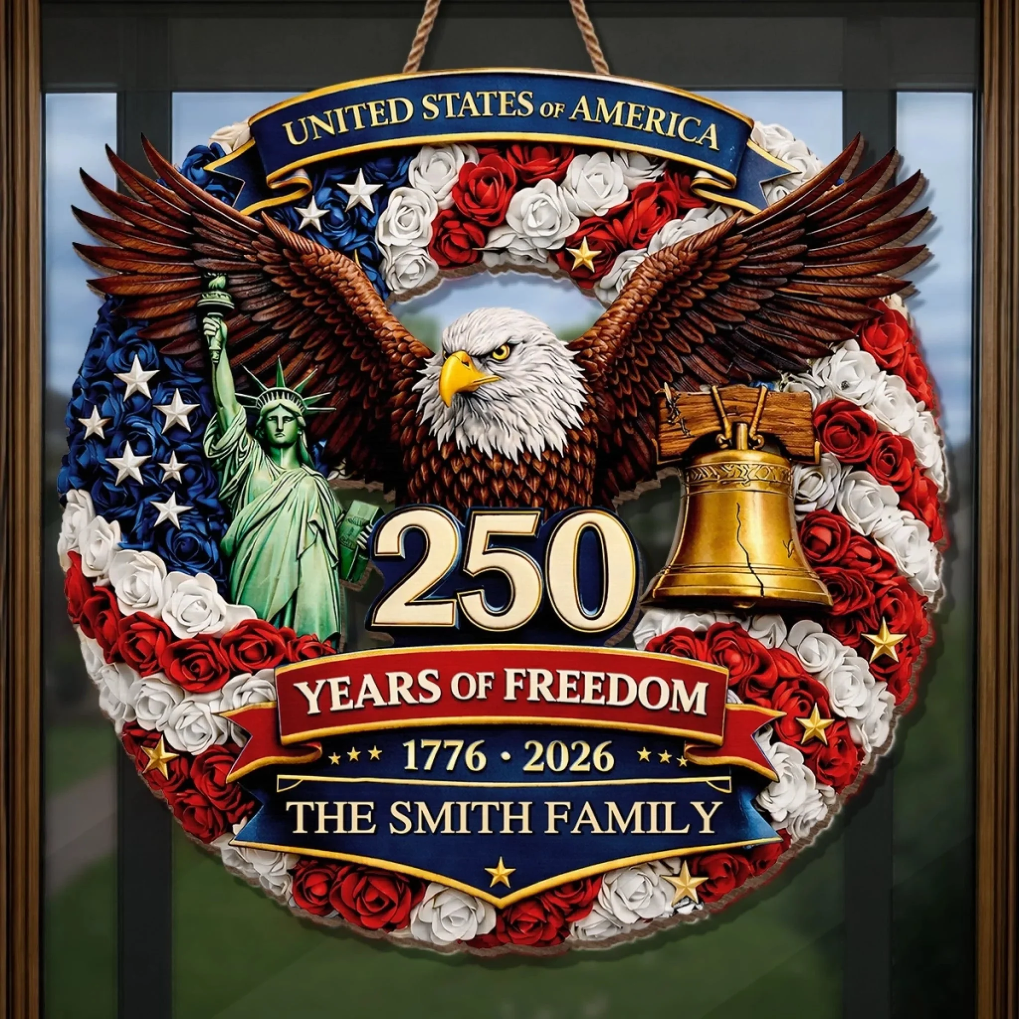 Custom Wood Sign - Personalized America 250th Anniversary Gifts For Mom, Dad, Brother, Sister, Kids - Proud Hearts Rise Together - Image 4