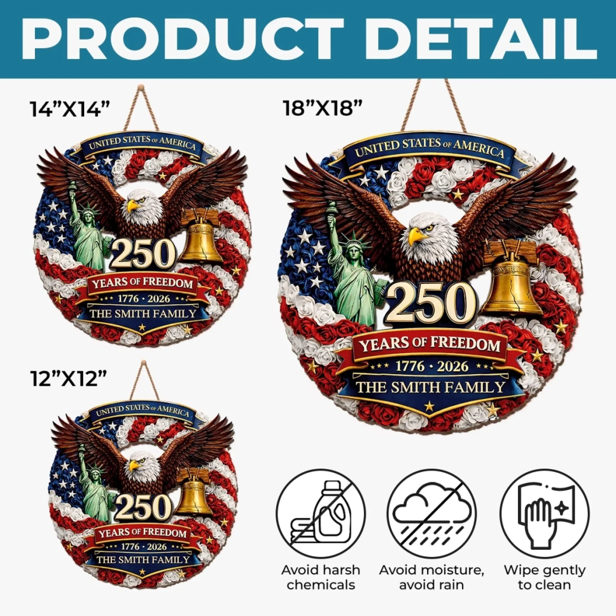 Custom Wood Sign - Personalized America 250th Anniversary Gifts For Mom, Dad, Brother, Sister, Kids - Proud Hearts Rise Together - Image 6