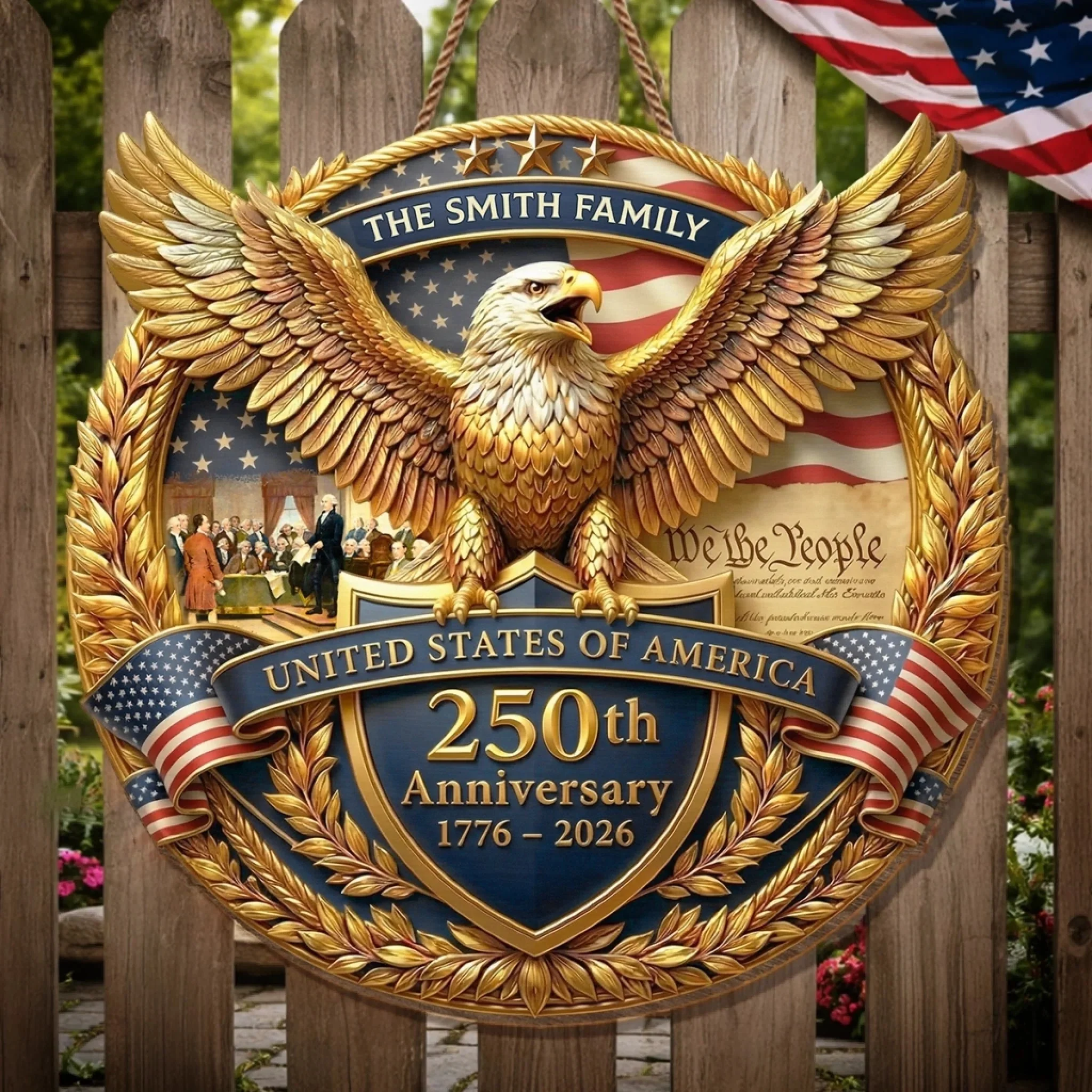Custom Wood Sign - Personalized America 250th Anniversary Gifts For Mom, Dad, Brother, Sister, Kids - United In Strength And Hope - Image 2