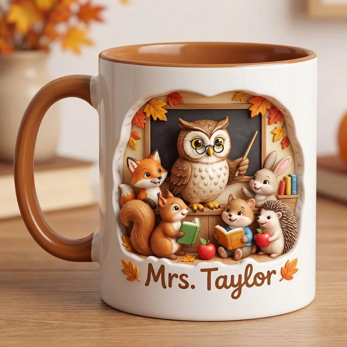 Cute Animal Classroom Owl Teacher - Personalized Accent Mug - Gift For Teacher