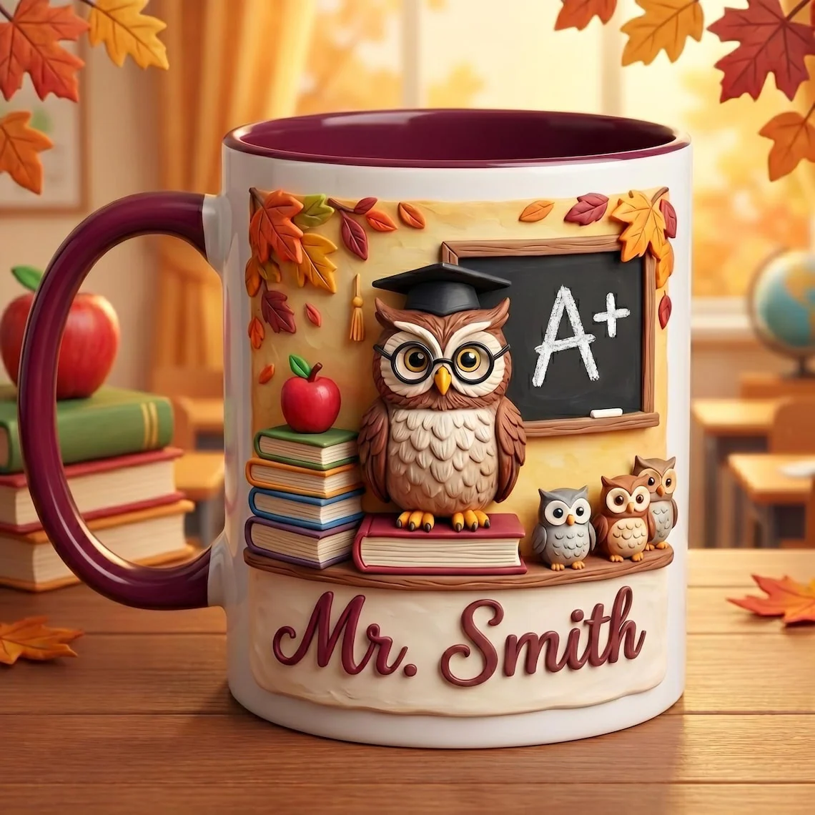 Cute Animal Classroom Owl Teacher - Personalized Accent Mug - Gift For Teacher - Image 2