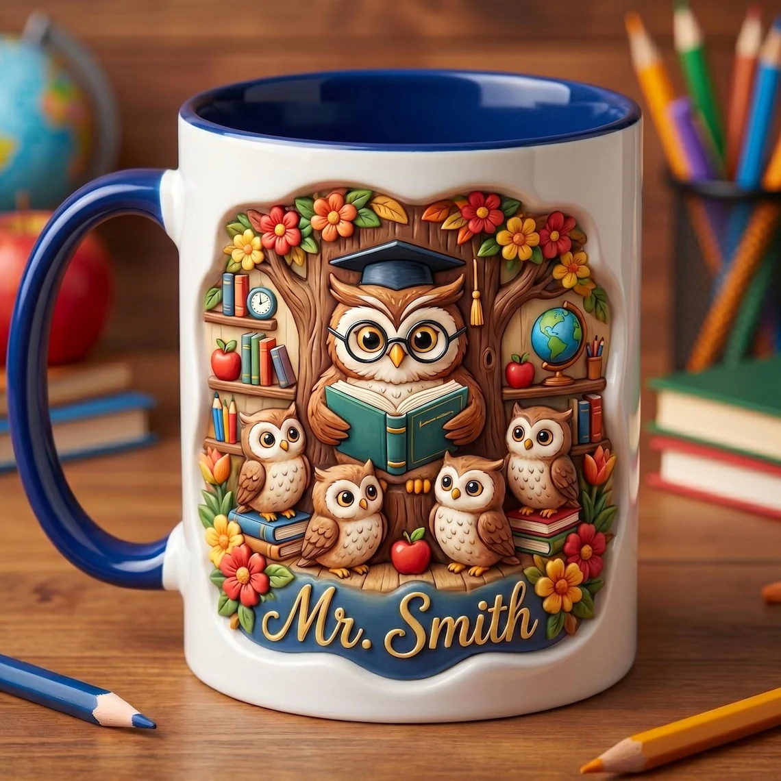 Cute Animal Classroom Owl Teacher - Personalized Accent Mug - Gift For Teacher - Image 3