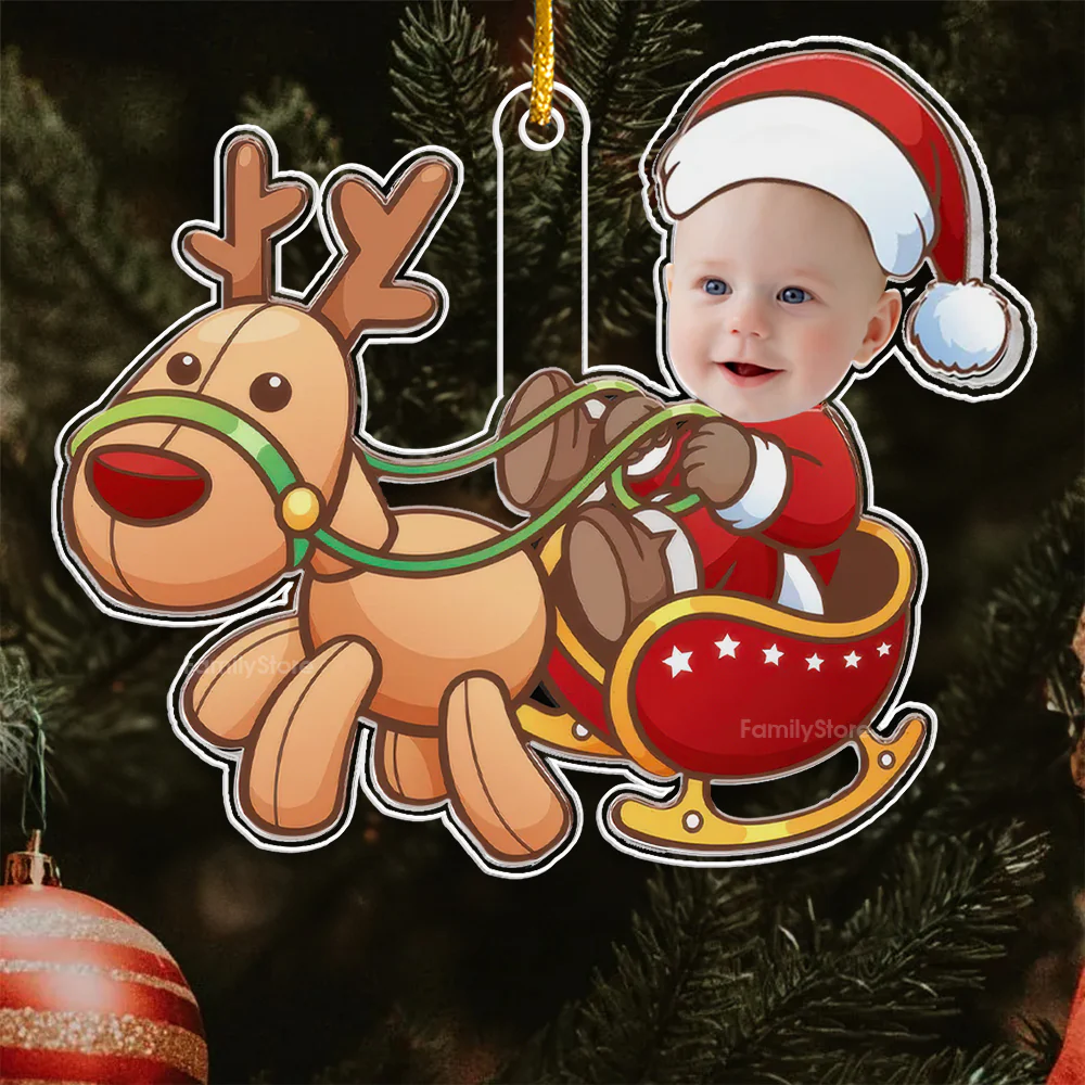 Cute Baby Santa And Reindeer - Gift For Family - Personalized Acrylic Ornament NA94 - Image 5