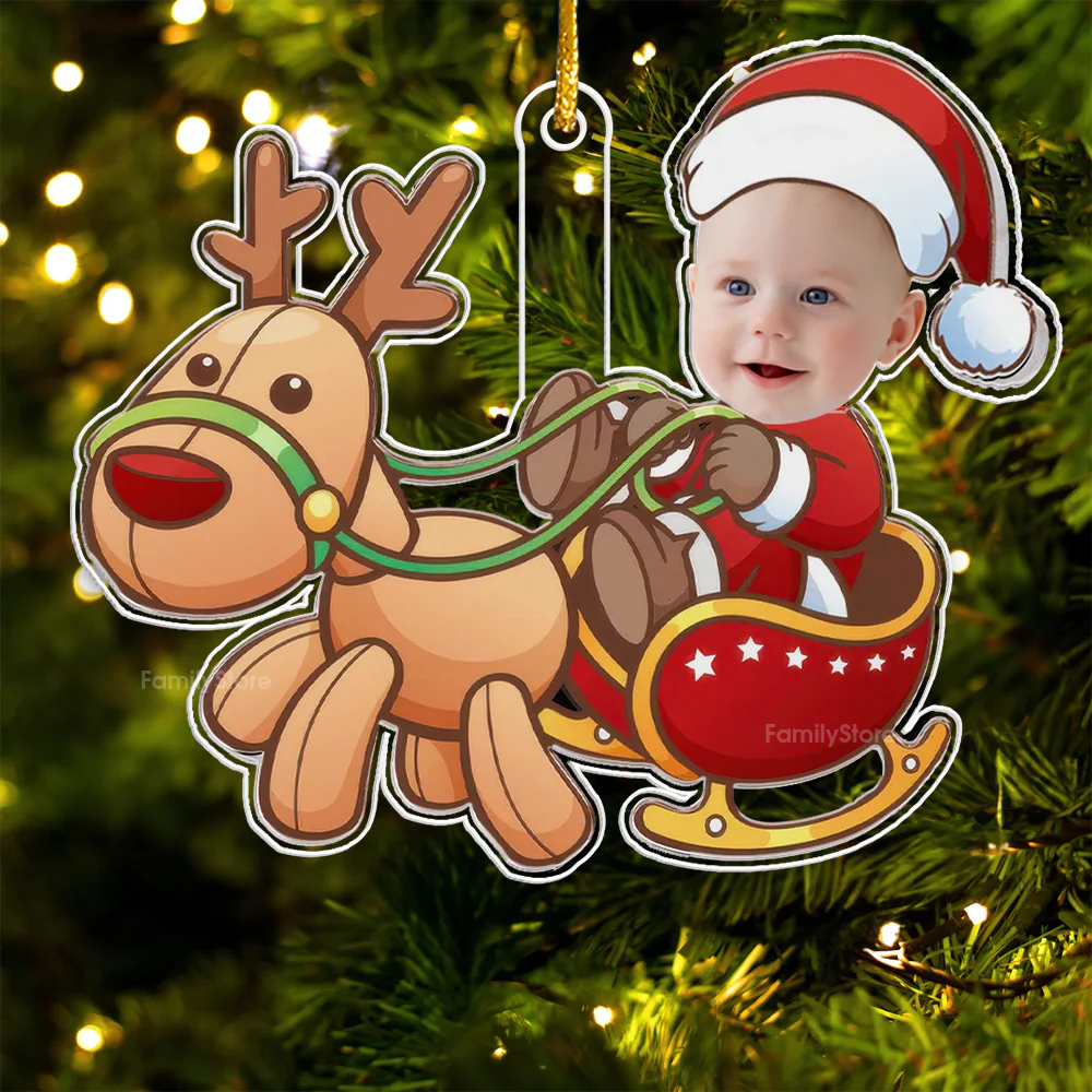 Cute Baby Santa And Reindeer - Gift For Family - Personalized Acrylic Ornament NA94 - Image 6
