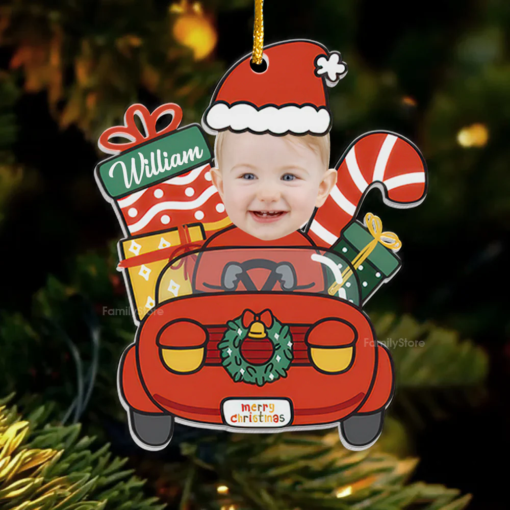 Custom Photo Cute Baby Santa Claus Drive Christmas Car - Gift For Family - Personalized Acrylic Ornament NA94 - Image 2