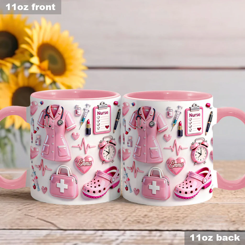 Cute Pink Nurse Life - Personalized Accent Mug - Gift For Nurse HN02 - Image 2