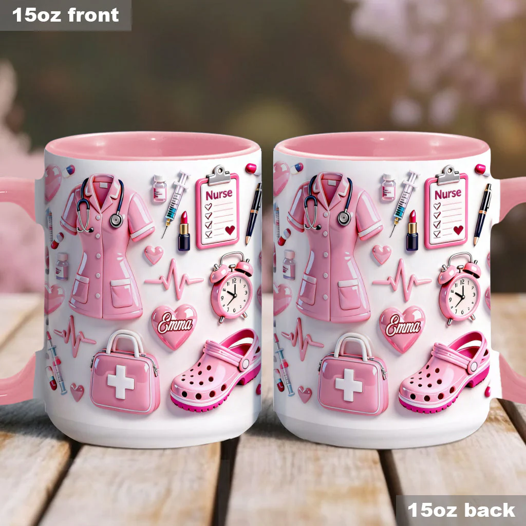 Cute Pink Nurse Life - Personalized Accent Mug - Gift For Nurse HN02 - Image 3