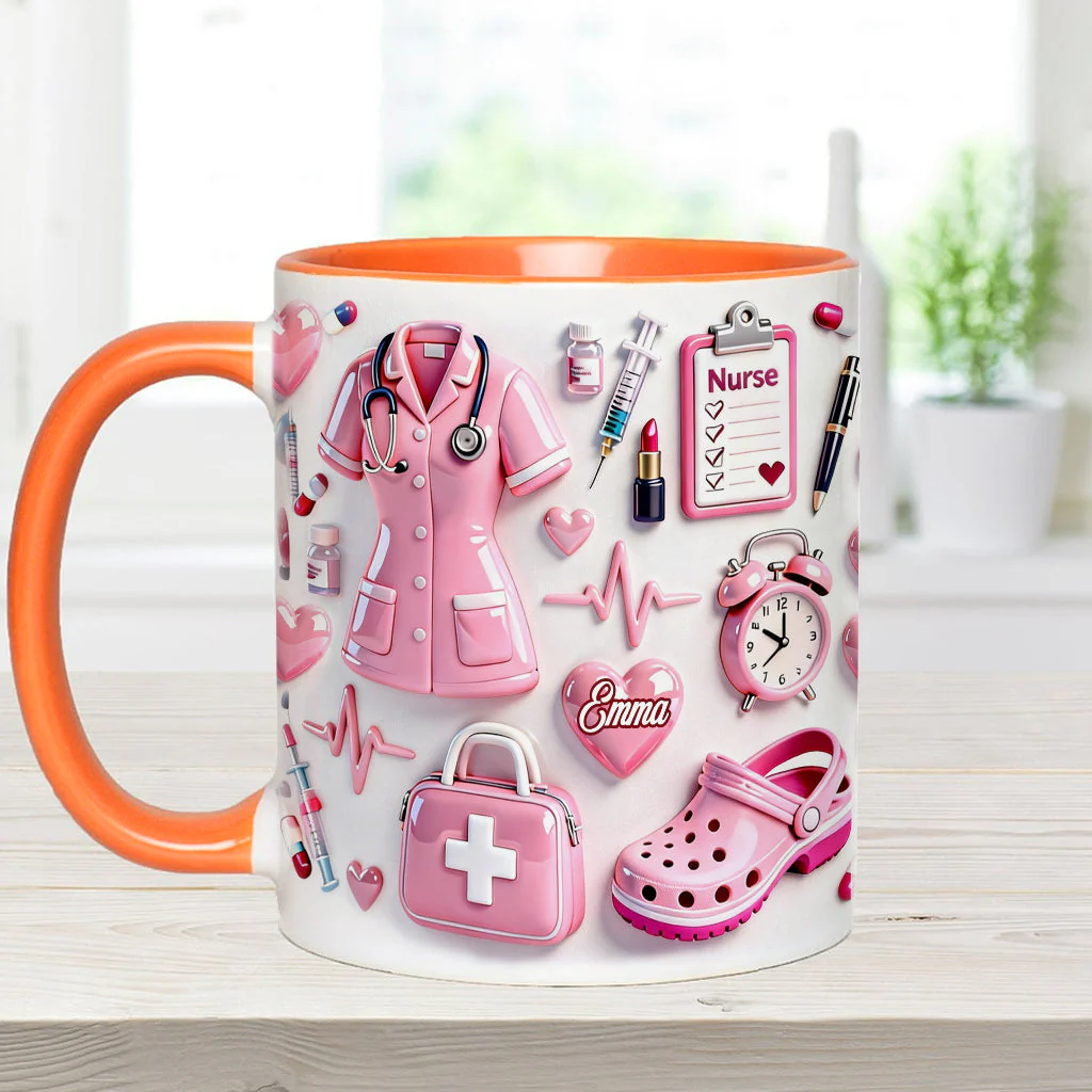 Cute Pink Nurse Life - Personalized Accent Mug - Gift For Nurse HN02 - Image 5