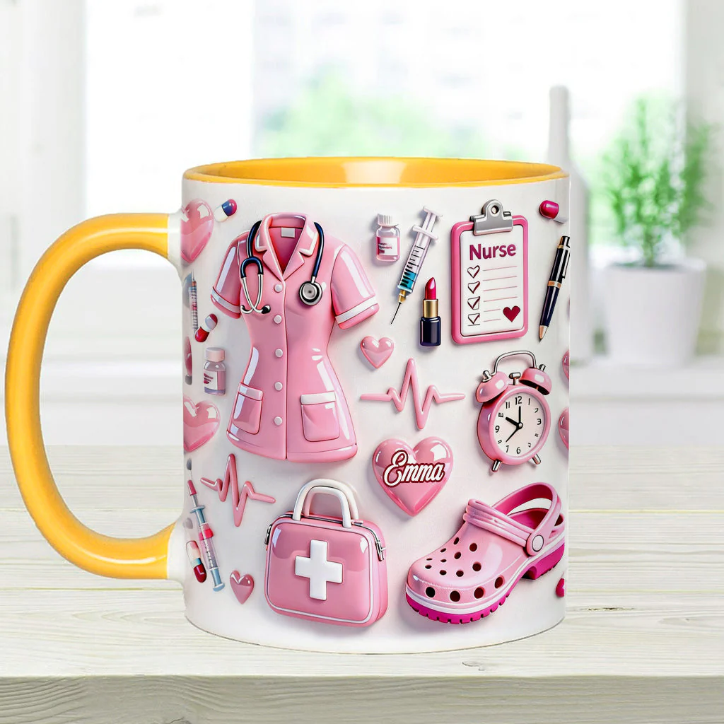 Cute Pink Nurse Life - Personalized Accent Mug - Gift For Nurse HN02 - Image 8