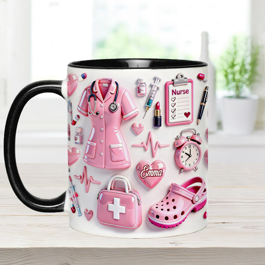 Cute Pink Nurse Life - Personalized Accent Mug - Gift For Nurse HN02 - Image 9