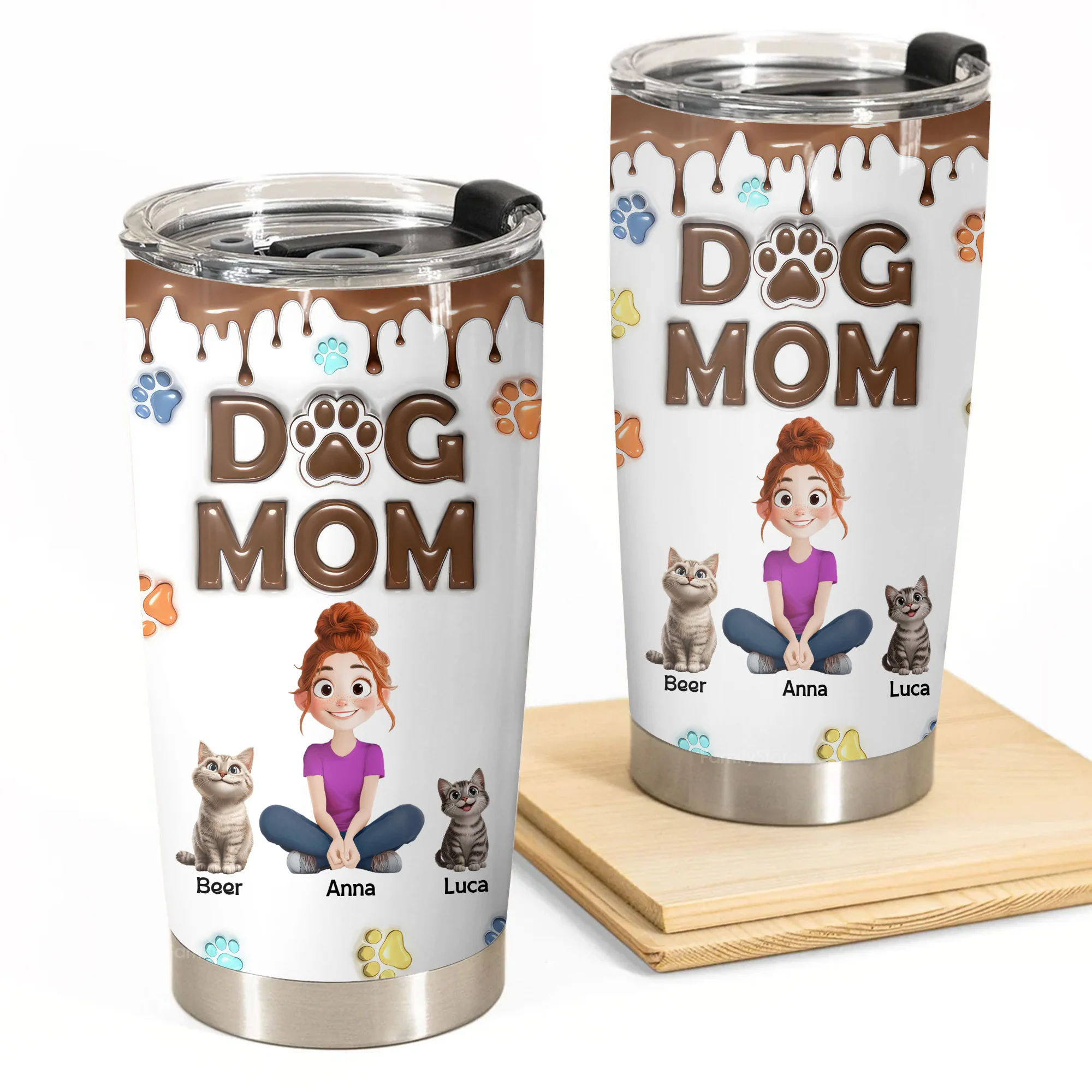 Cutest Dog Mom Melted Chocolate 3D Inflated Effect Cartoon Dog - Personalized Tumbler Cup - Gift for Pet Owners, Pet Lovers, Dog Mom | CLP15 NH96