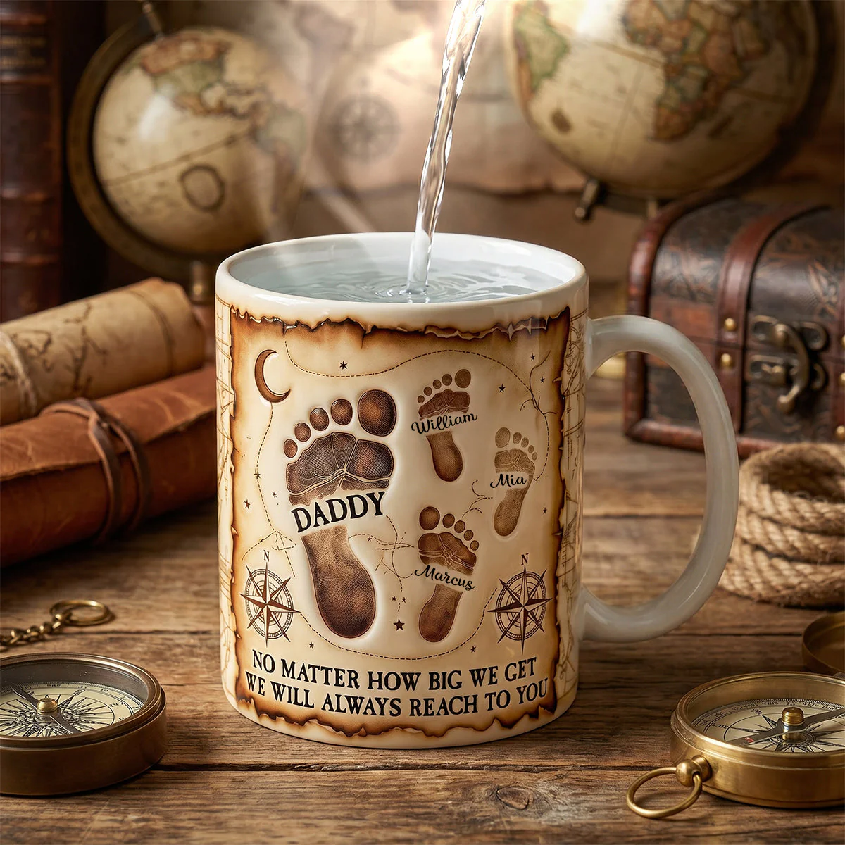 Dad Footprint We Will Always Reach To You - Personalized White Mug - Gift For Dad