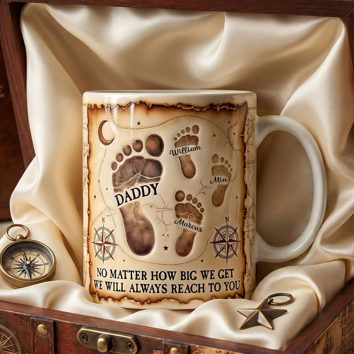 Dad Footprint We Will Always Reach To You - Personalized White Mug - Gift For Dad - Image 2