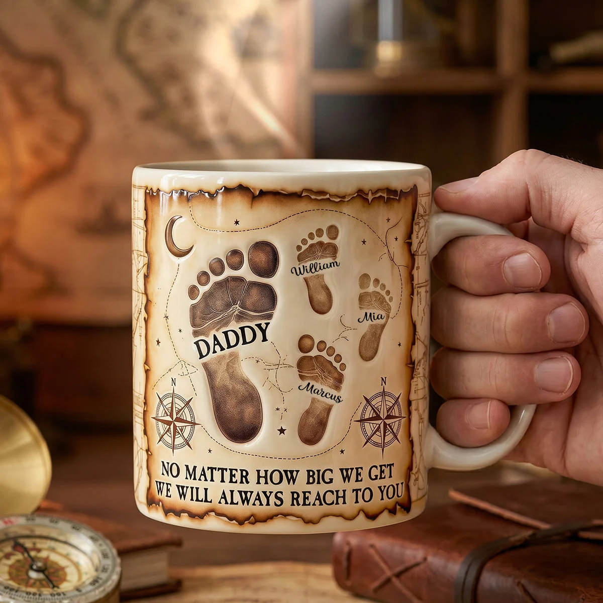 Dad Footprint We Will Always Reach To You - Personalized White Mug - Gift For Dad - Image 3